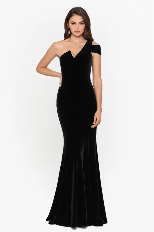 "Ella" Long Velvet One Shoulder Dress sold by Betsy & Adam