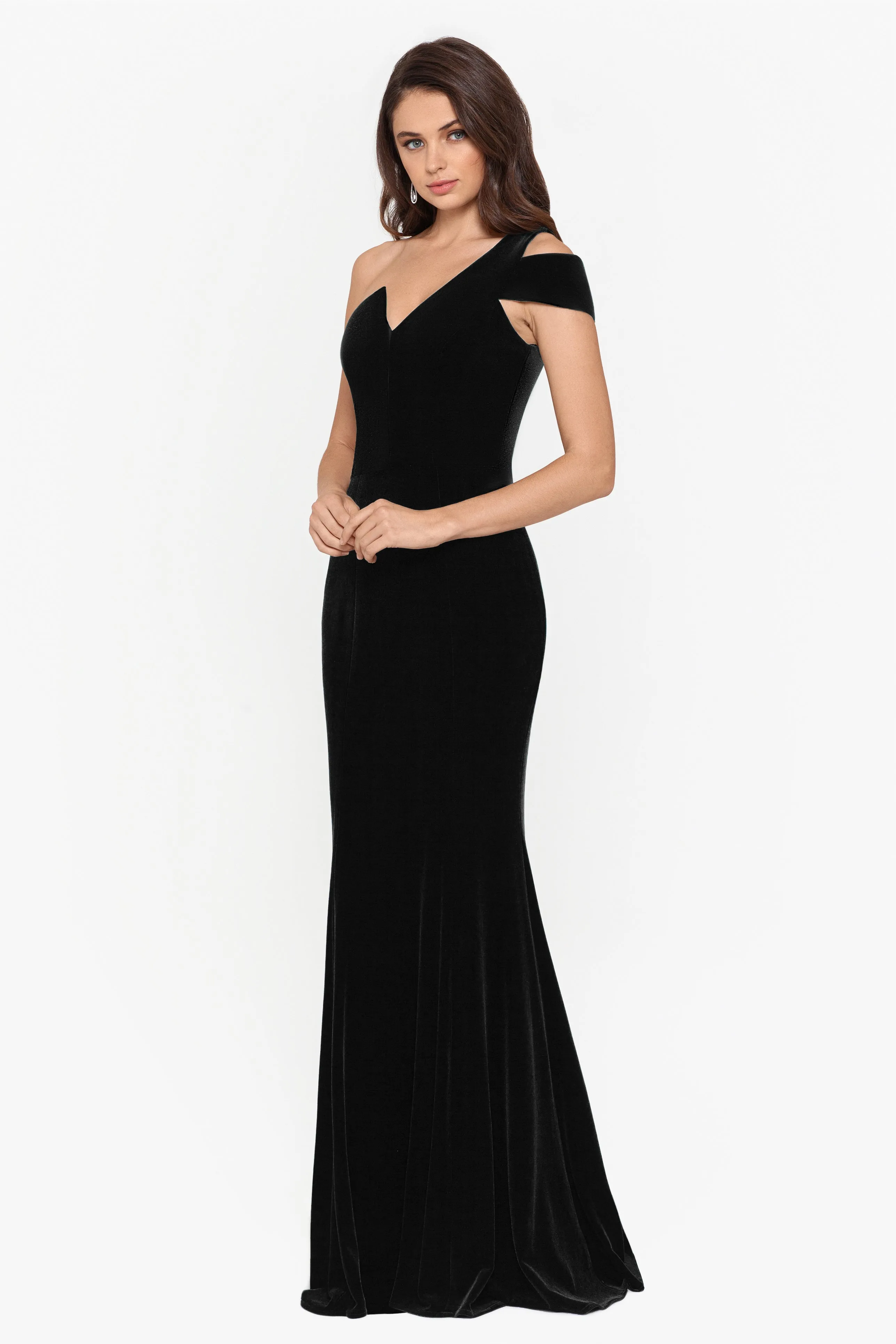 "Ella" Long Velvet One Shoulder Dress sold by Betsy & Adam product image thumbnail 3