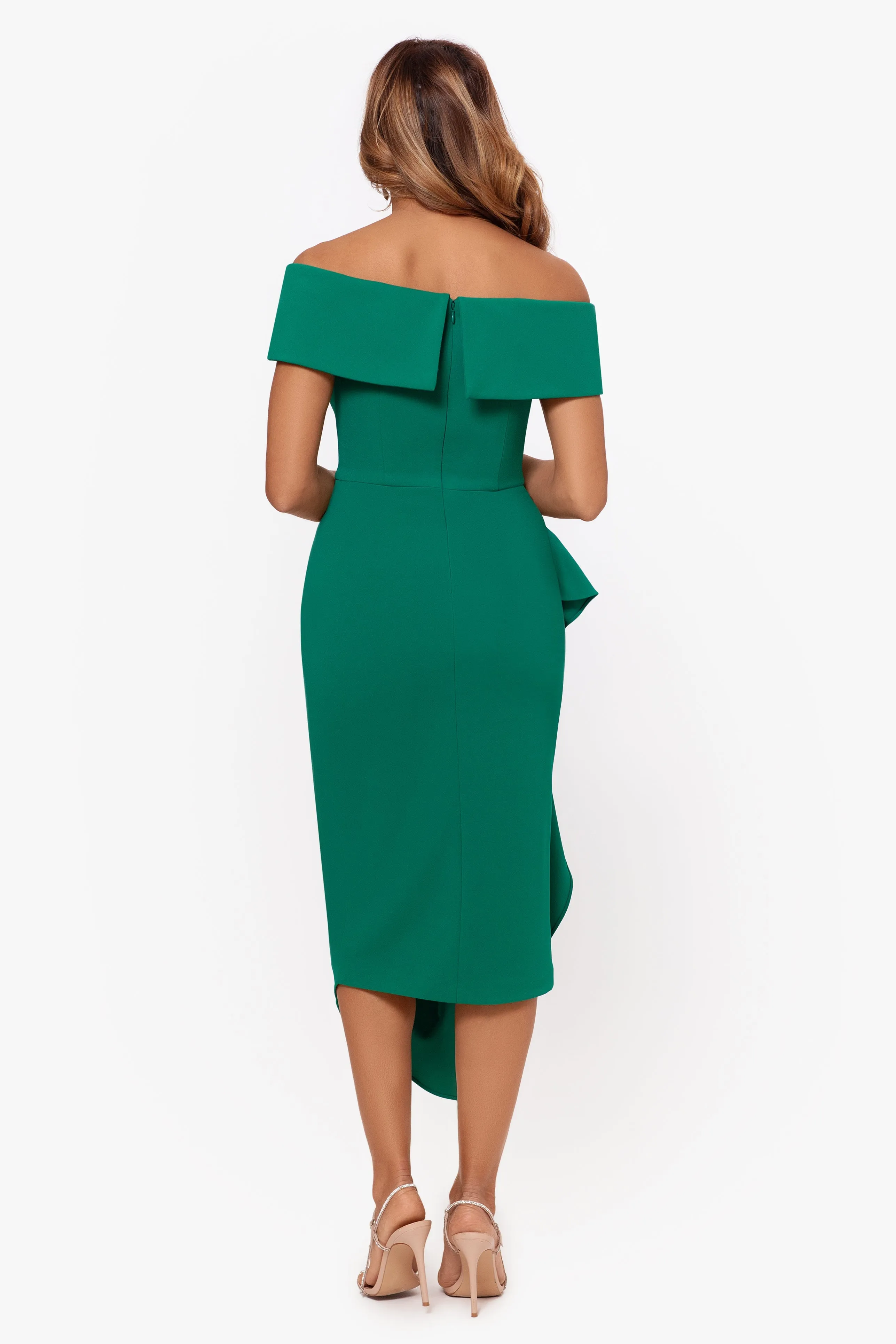 "Maya" Midi Scuba Crepe Off the Shoulder Cuff Side Ruching Dress sold by Betsy & Adam product image thumbnail 2