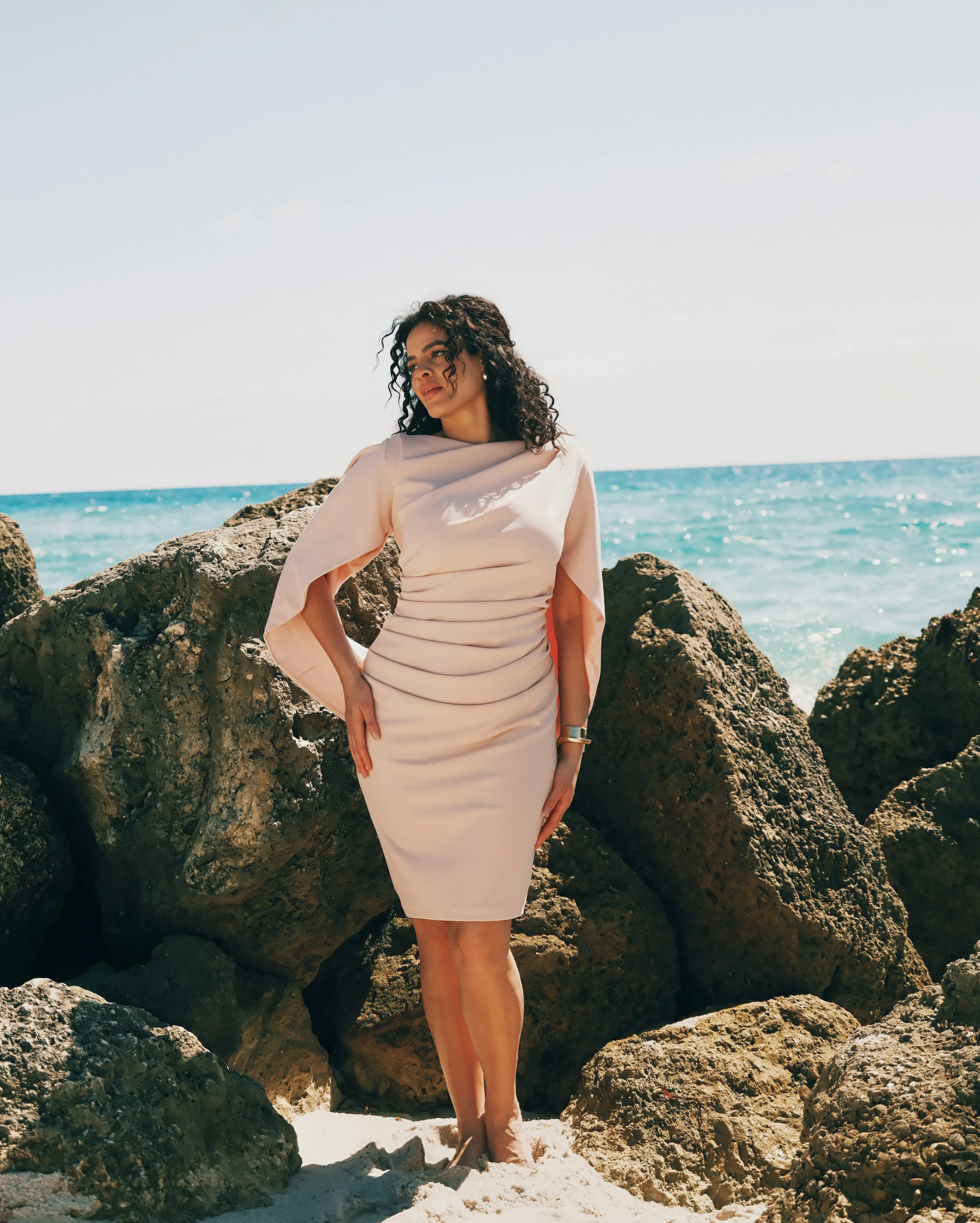 Petite "Jordan" Short Scuba Crape Draped Back Dress sold by Betsy & Adam product image thumbnail 5