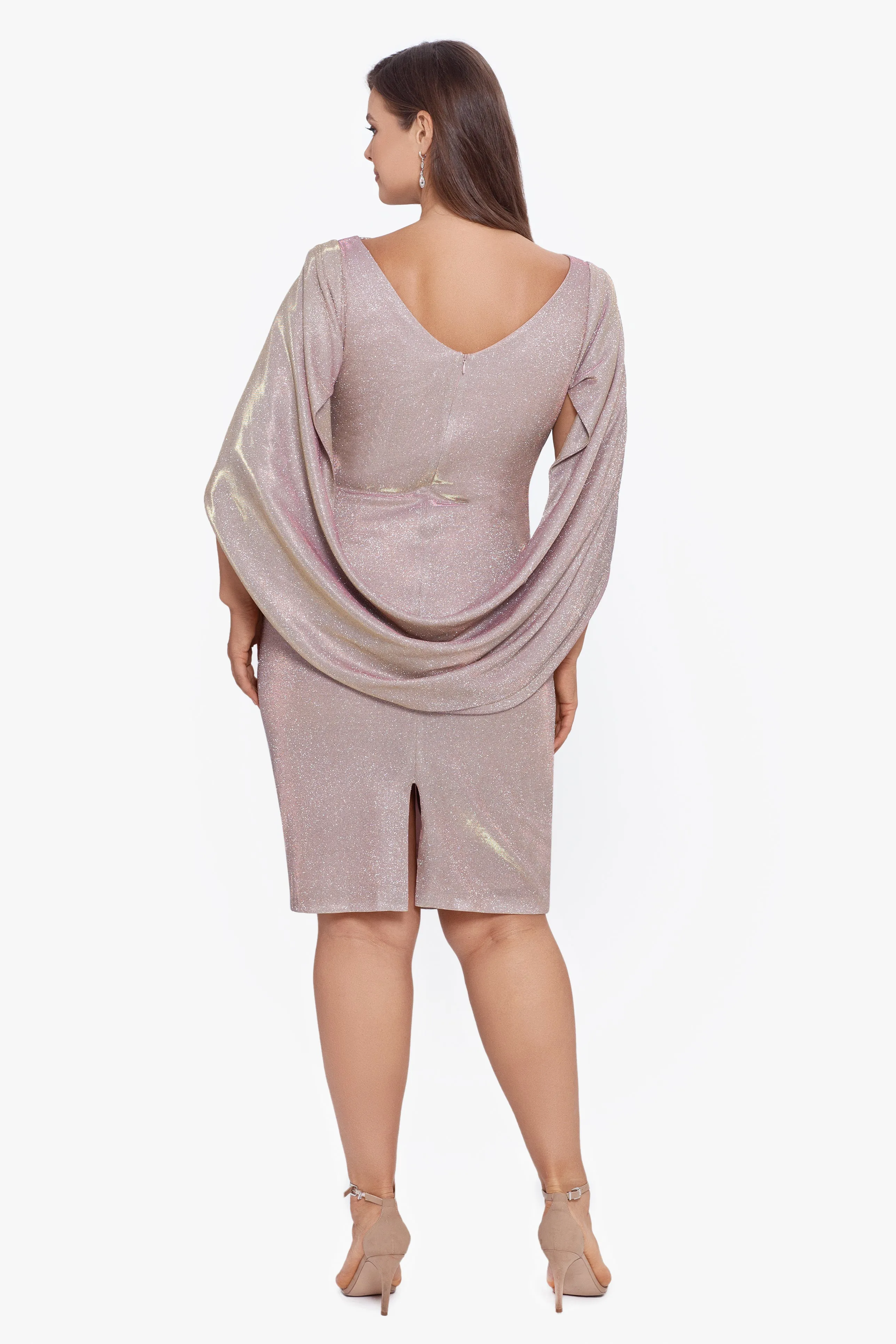 Plus "Chantel" Short Glitter Galaxy Cowl Neck Back Dress sold by Betsy & Adam product image thumbnail 2