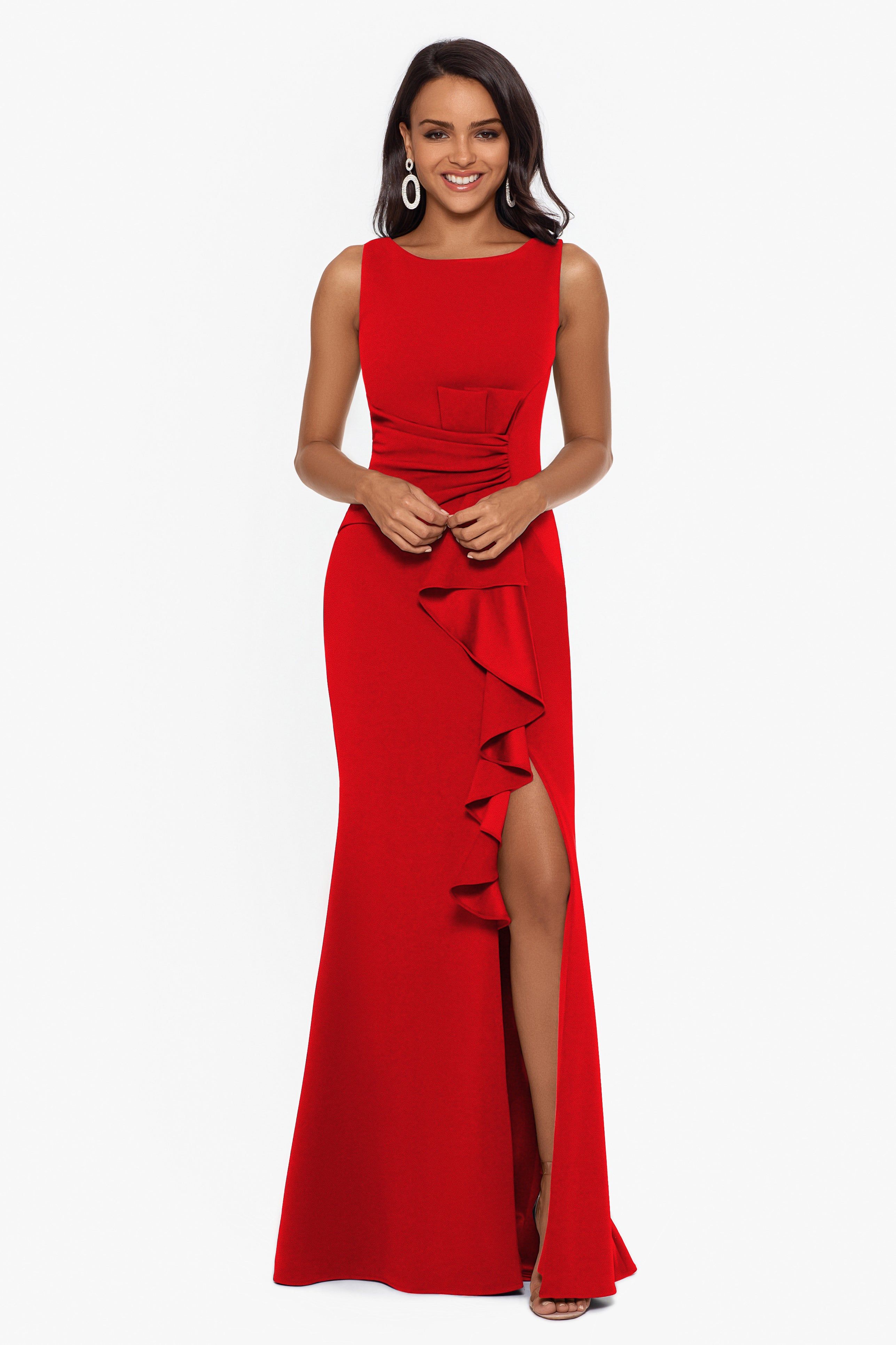 Petite "Christine" Scuba Crepe Ruffled Bow Gown sold by Betsy & Adam product image thumbnail 3