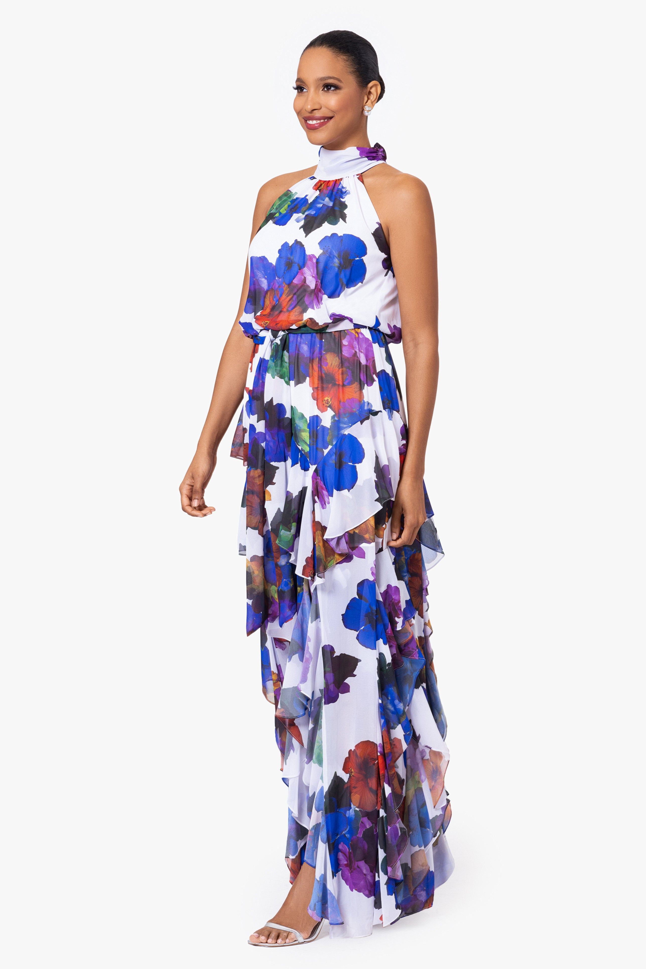 "Martha" Long High Neck Tiered Chiffon Dress sold by Betsy & Adam product image thumbnail 3