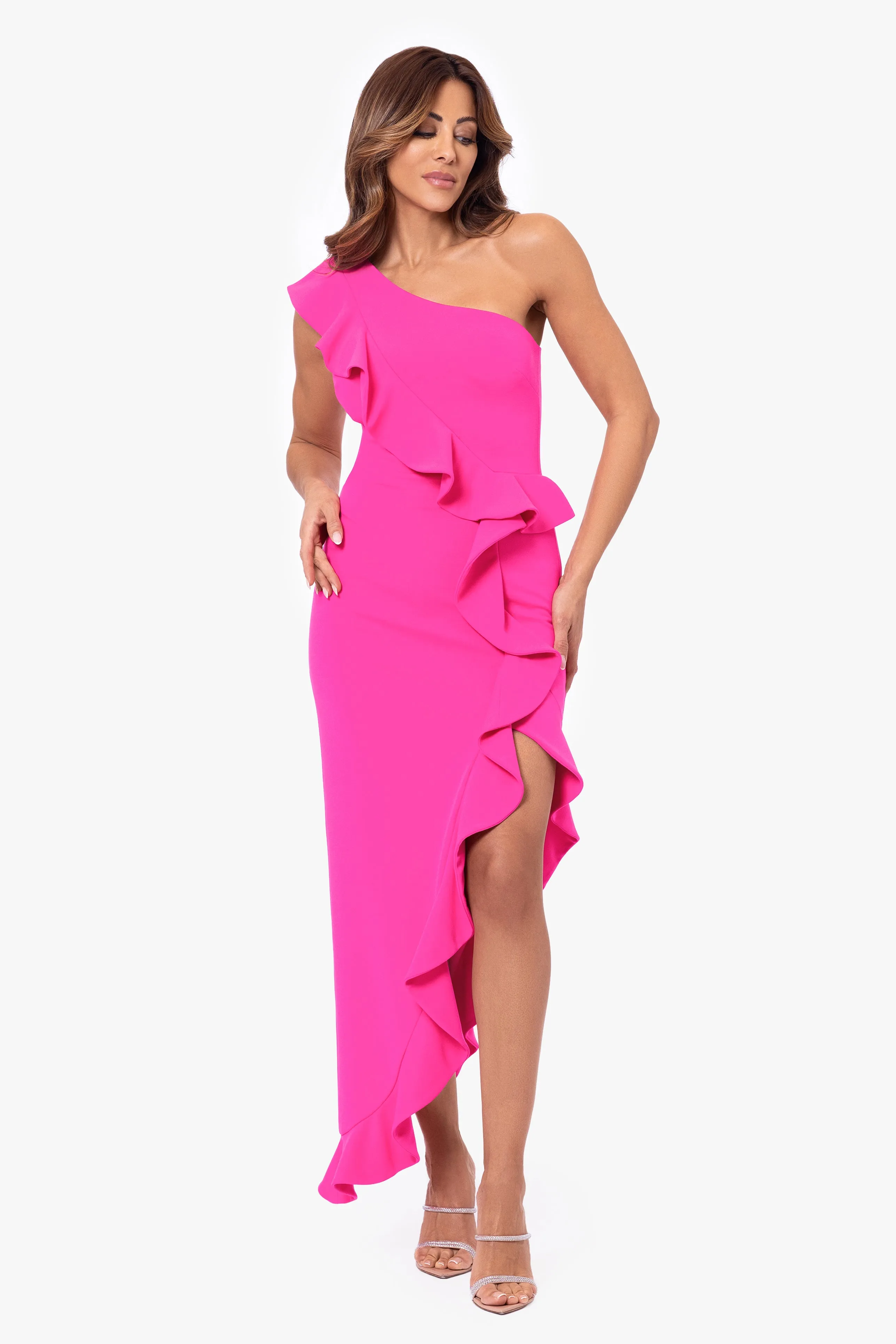 "Zola" Scuba Crepe Asymmetrical Ruffle Dress sold by Betsy & Adam product image thumbnail 3