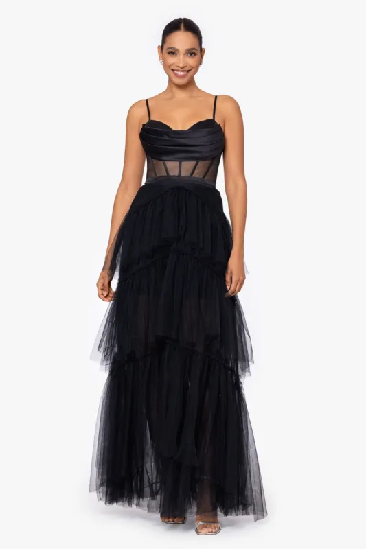 "Jenny" Long Tulle Layer Spaghetti Strap Ballgown made by Betsy & Adam
