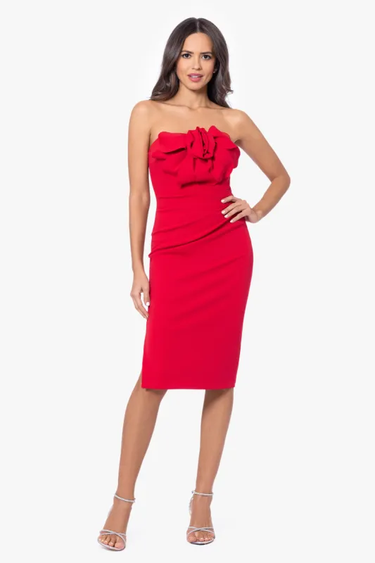 "Danielle" Short Scuba Crepe Flower Strapless Dress made by Betsy & Adam