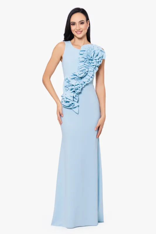 "CeCe" Long Scuba Crepe 3D Flower Dress sold by Betsy & Adam