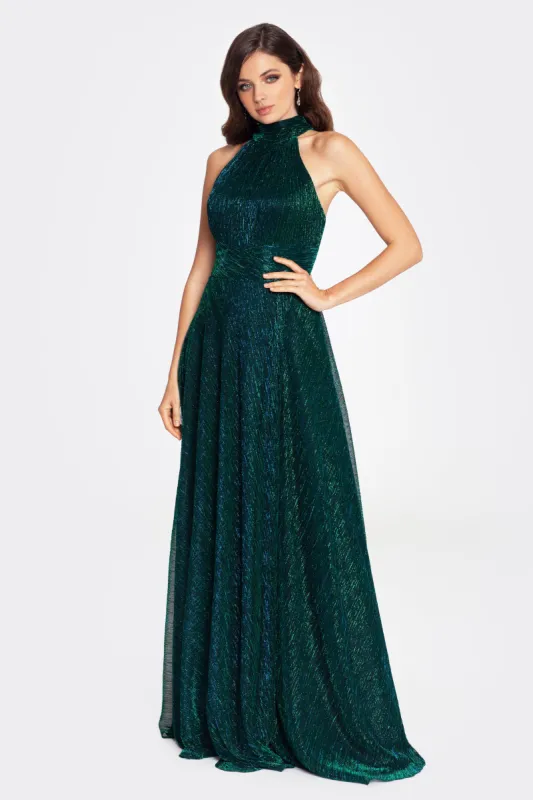 "Peyton" Long Metallic Knit Halter Top Dress sold by Betsy & Adam
