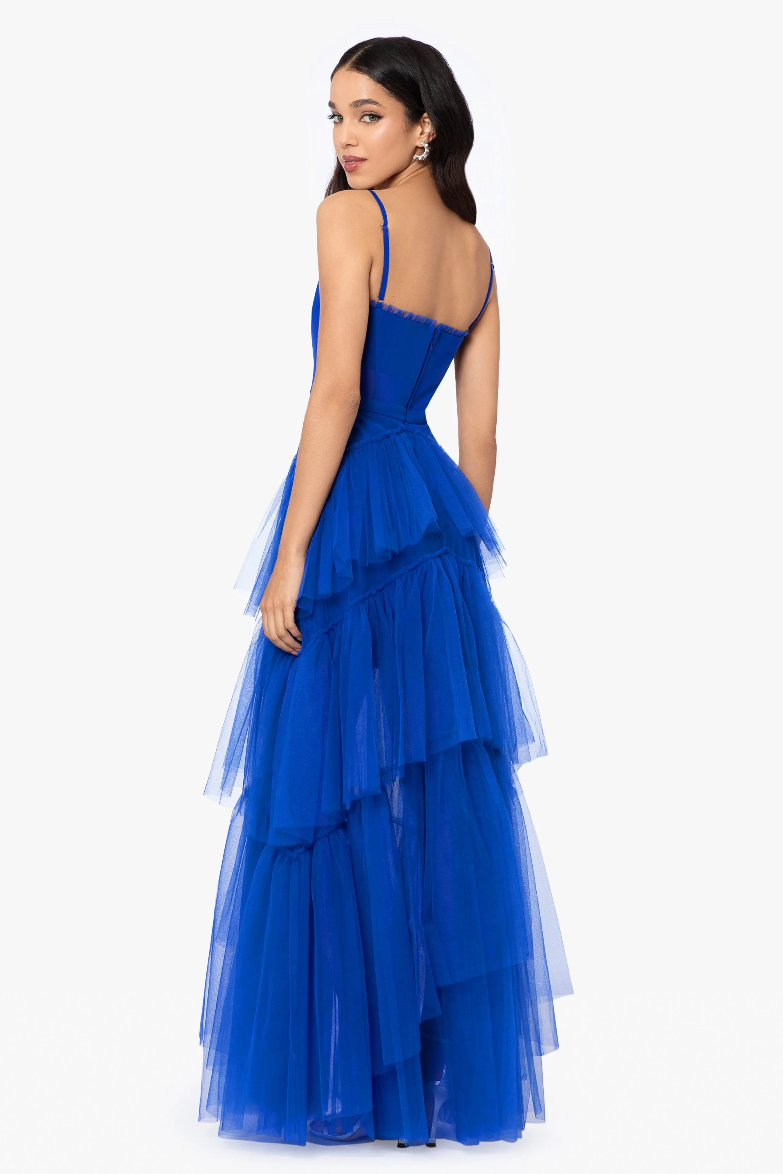 "Jasmine" Long Spaghetti Strap Mesh Corset Gown sold by Betsy & Adam product image thumbnail 2