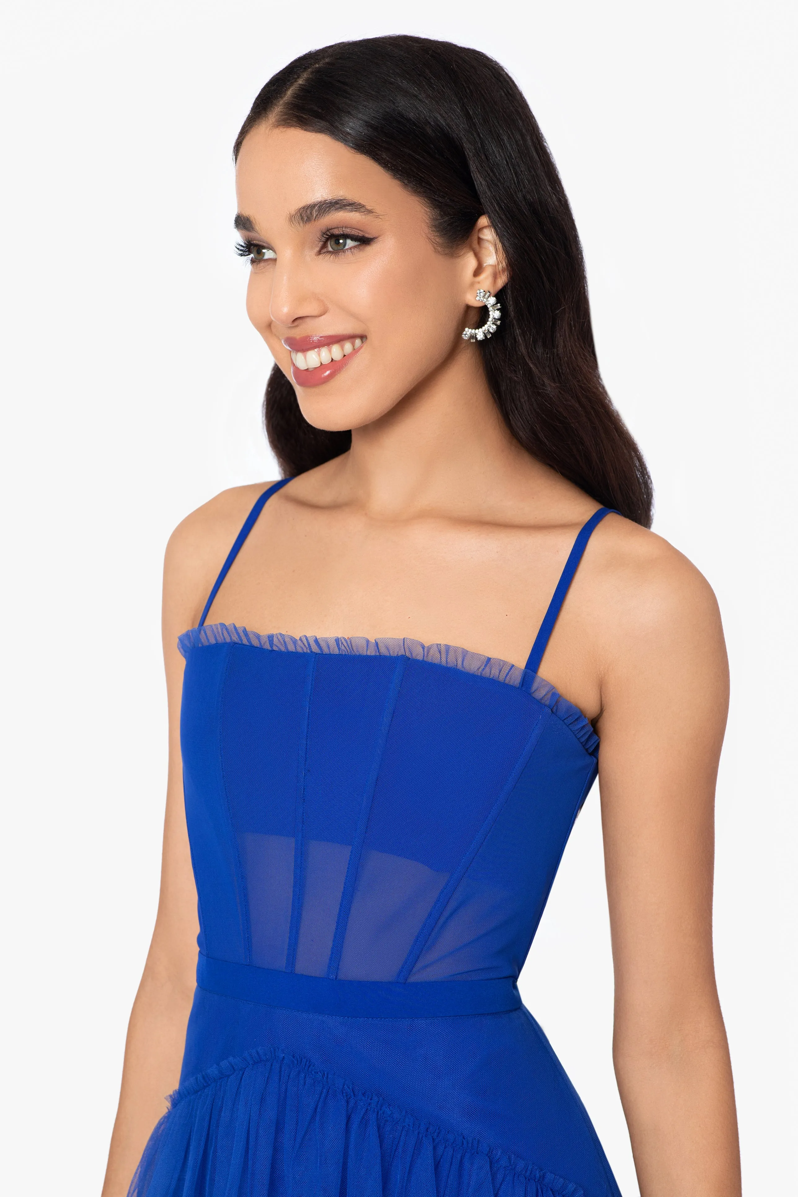 "Jasmine" Long Spaghetti Strap Mesh Corset Gown sold by Betsy & Adam product image thumbnail 3