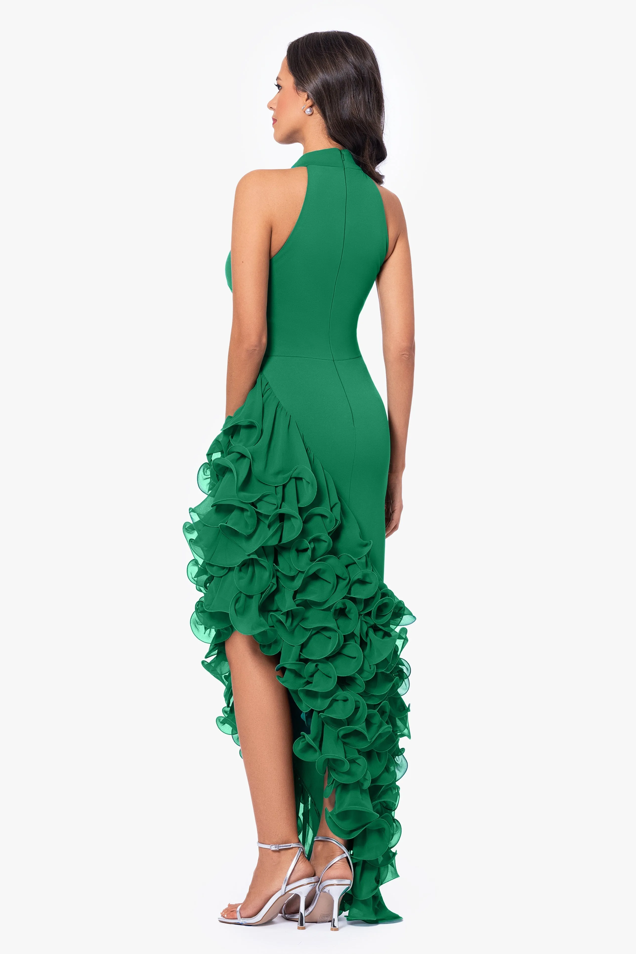 "Mona" Long Ponte Asymmetrical Ruffle Mock Neck Dress sold by Betsy & Adam product image thumbnail 2