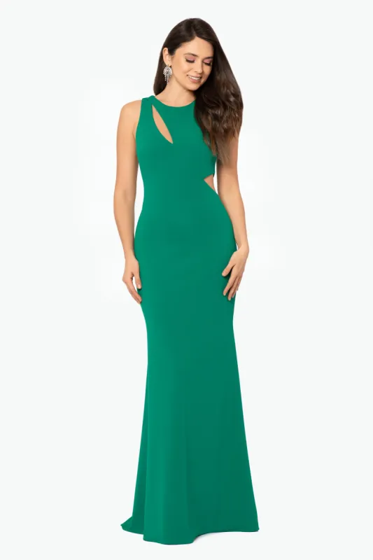"Ariana" Long Scuba Crepe Cut Out Dress sold by Betsy & Adam