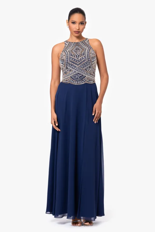 Petite "Becca" Long Beaded Top Chiffon Dress sold by Betsy & Adam