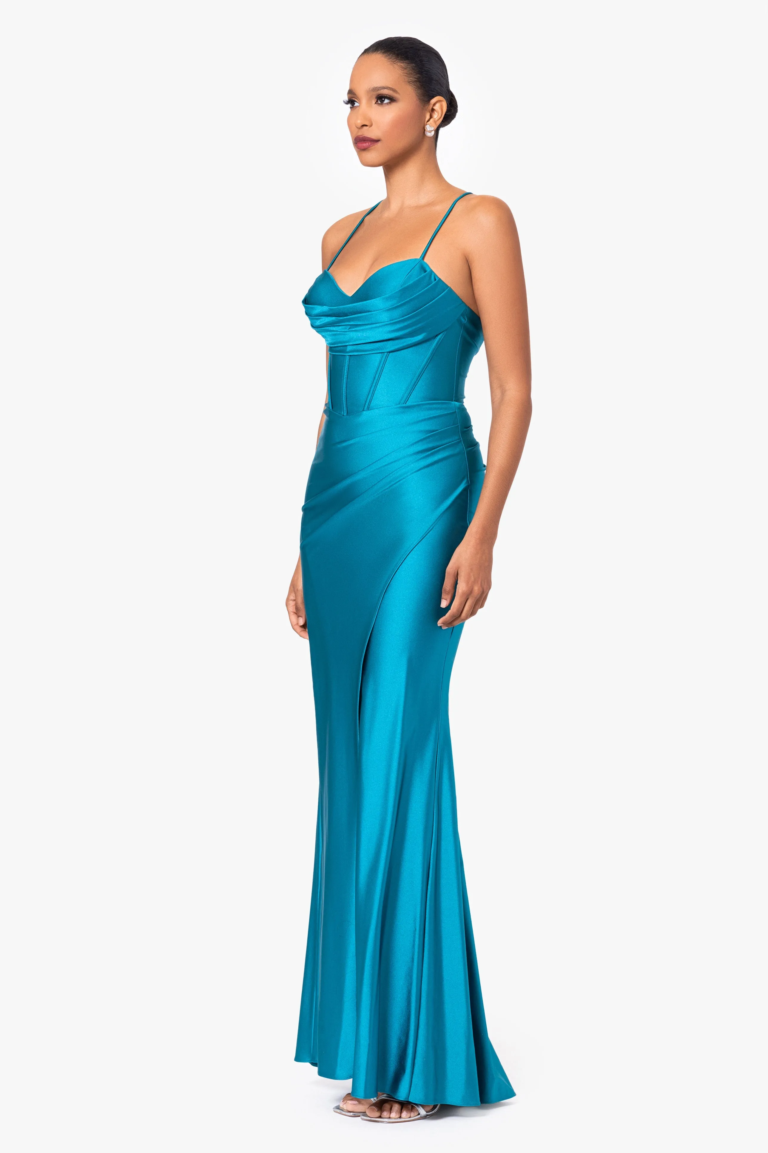 "Talia" Long Sateen Corset Lace Up Back Dress sold by Betsy & Adam product image thumbnail 5