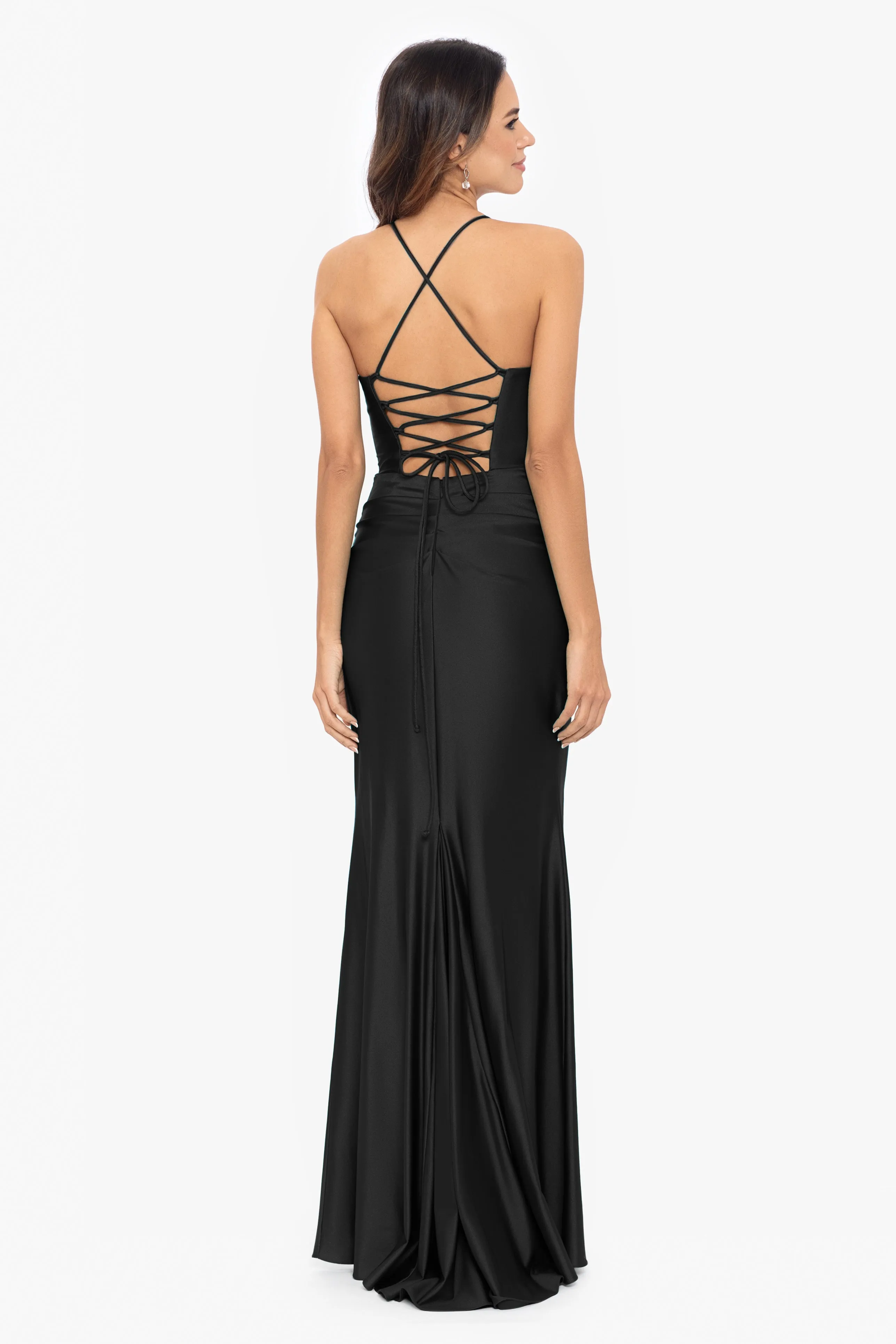 "Talia" Long Sateen Corset Lace Up Back Dress sold by Betsy & Adam product image thumbnail 2