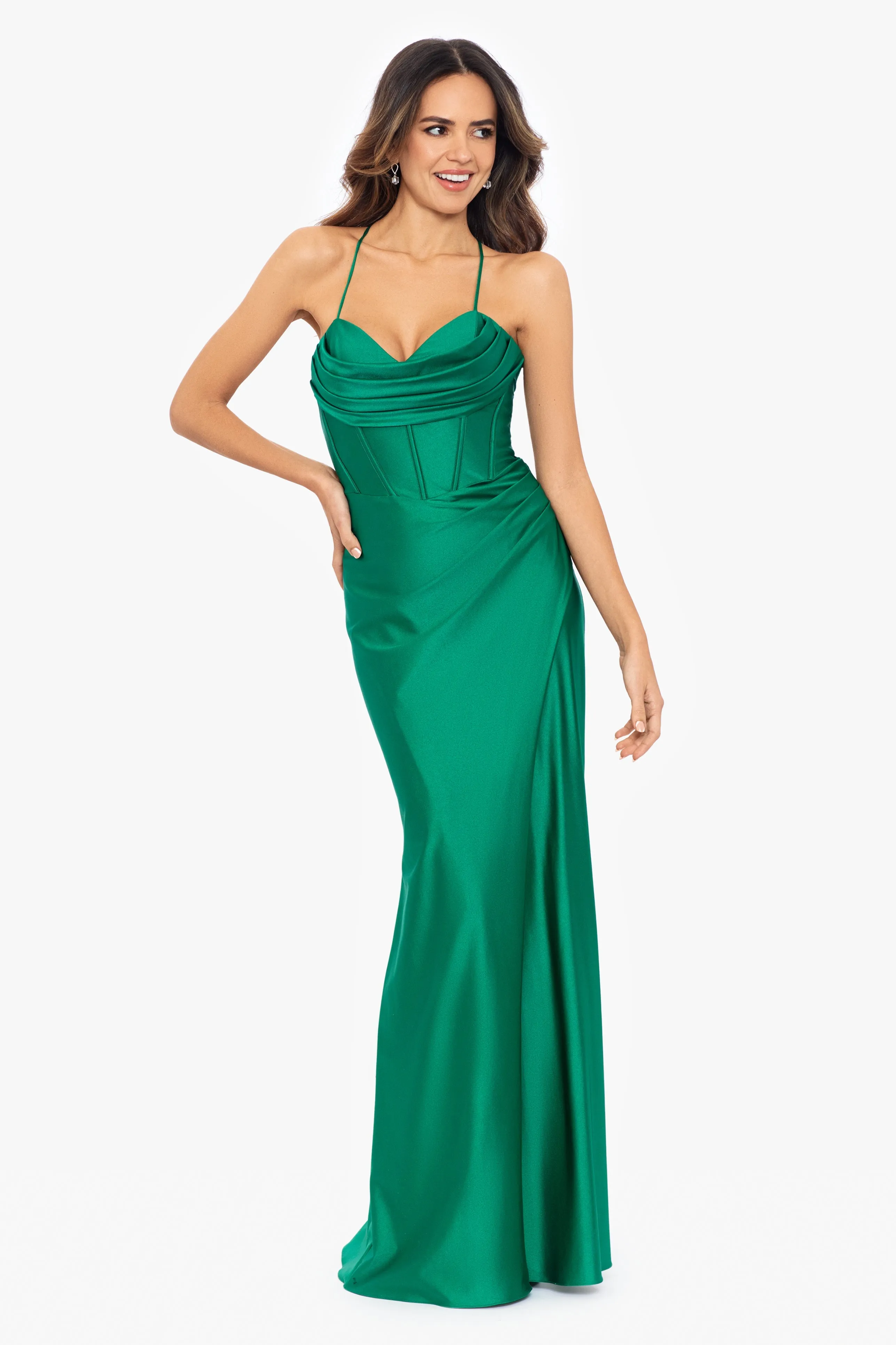 "Talia" Long Sateen Corset Lace Up Back Dress sold by Betsy & Adam product image thumbnail 5