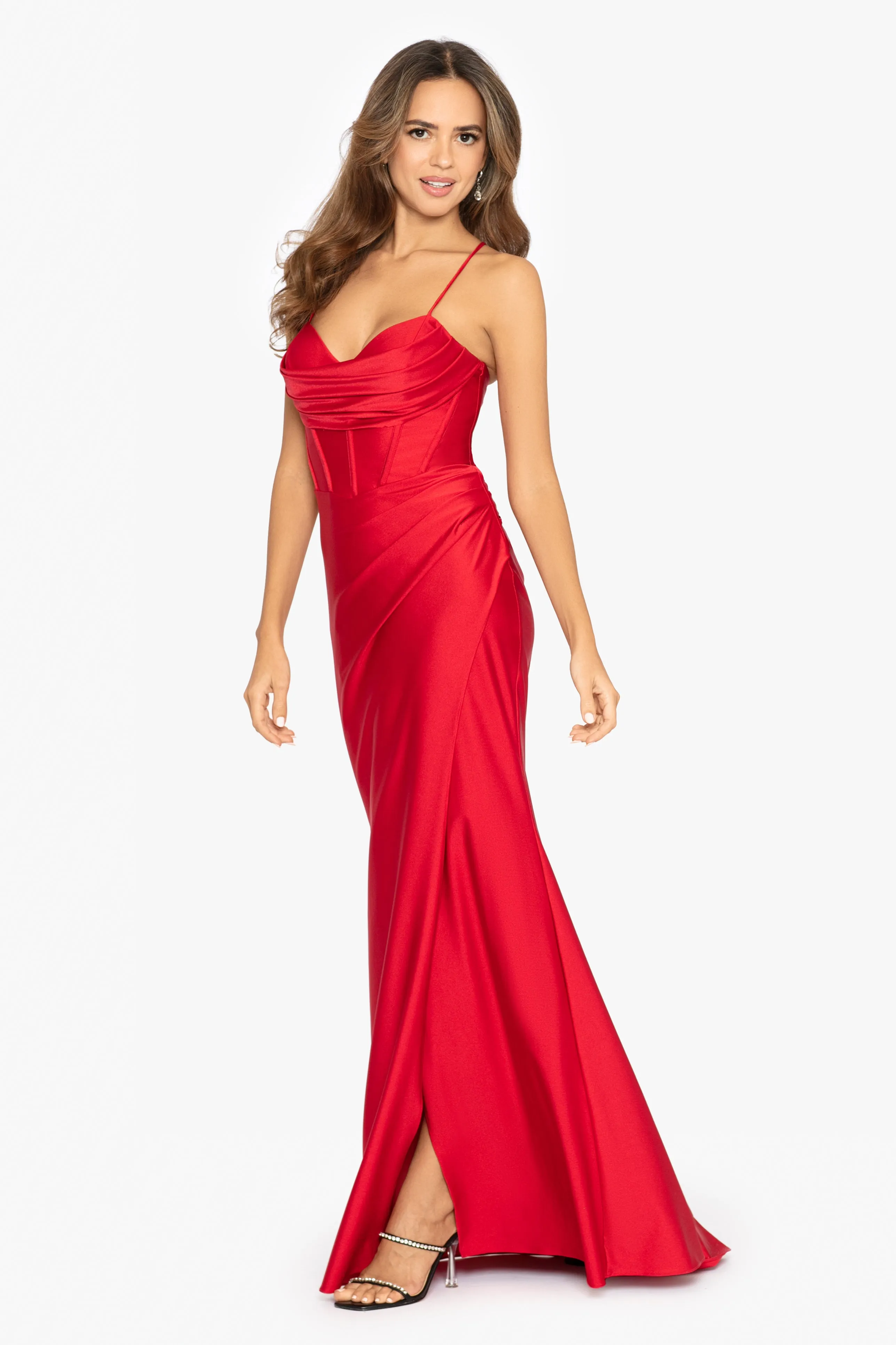 "Talia" Long Sateen Corset Lace Up Back Dress sold by Betsy & Adam product image thumbnail 3