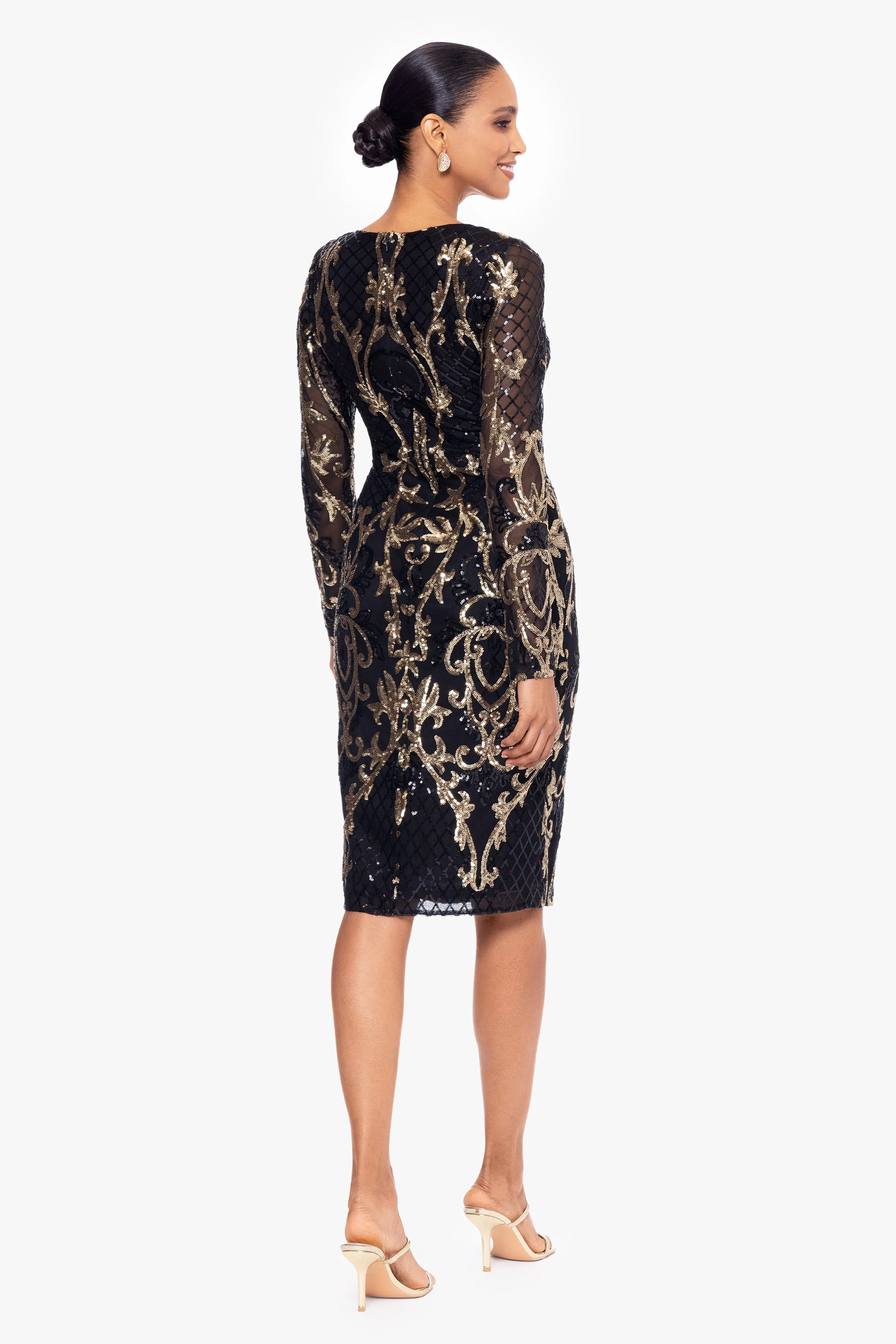 "Ruthie" Knee Length Sequin Pattern Long Sleeve Dress sold by Betsy & Adam product image thumbnail 2