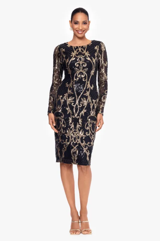 "Ruthie" Knee Length Sequin Pattern Long Sleeve Dress sold by Betsy & Adam