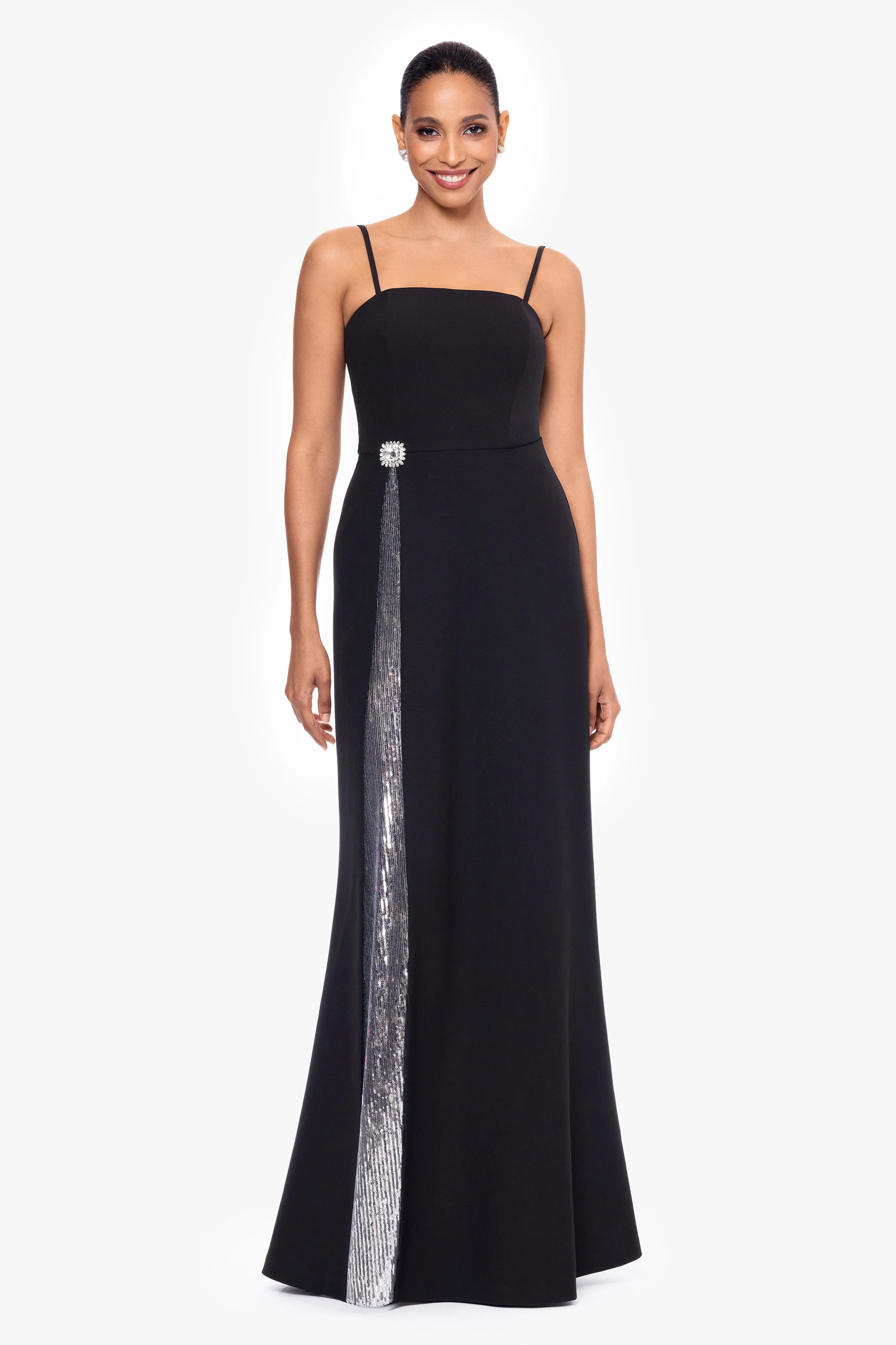 "Alexandria" Long Heavy Crepe and Sequin Floor Length Dress sold by Betsy & Adam