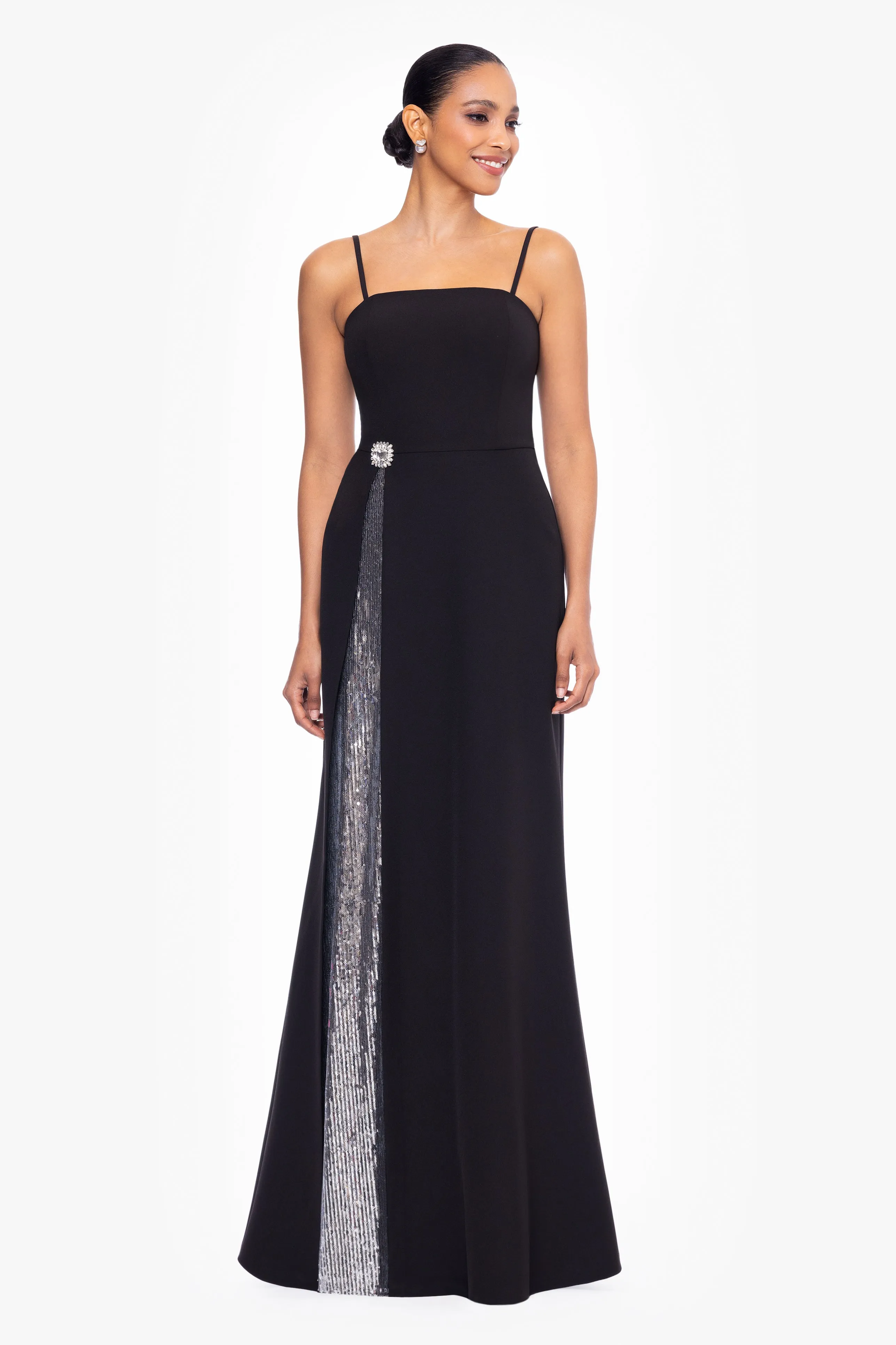 "Alexandria" Long Heavy Crepe and Sequin Floor Length Dress sold by Betsy & Adam product image thumbnail 3