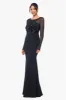 "Gabriela" Long Sleeve Mesh and Sequin Top and Floor Length Scuba Crepe Skirt Dress sold by Betsy & Adam