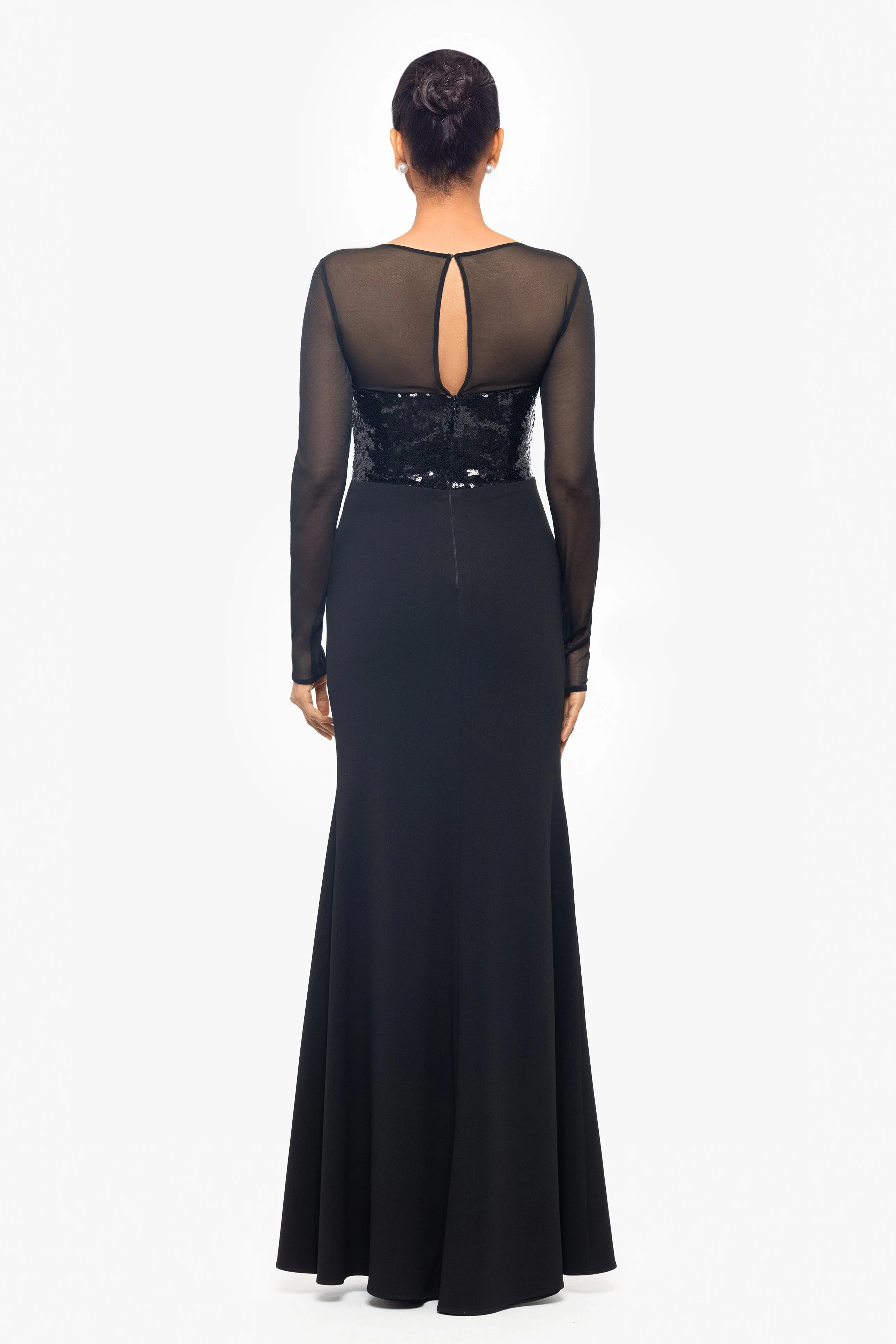 "Gabriela" Long Sleeve Mesh and Sequin Top and Floor Length Scuba Crepe Skirt Dress sold by Betsy & Adam product image thumbnail 2