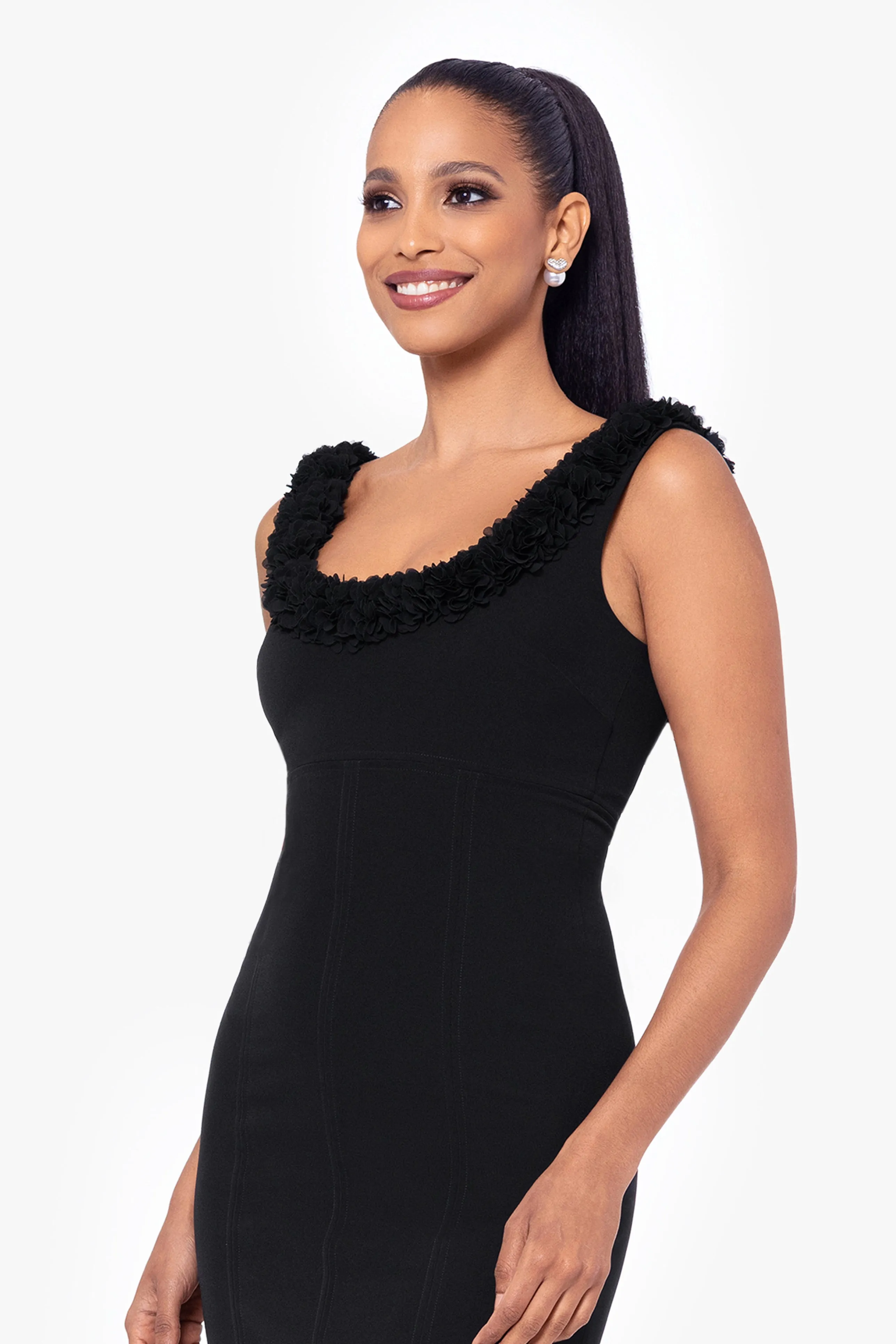 "Destiney" Knee Length Stretch Twill Ruffle Neckline Dress sold by Betsy & Adam product image thumbnail 4