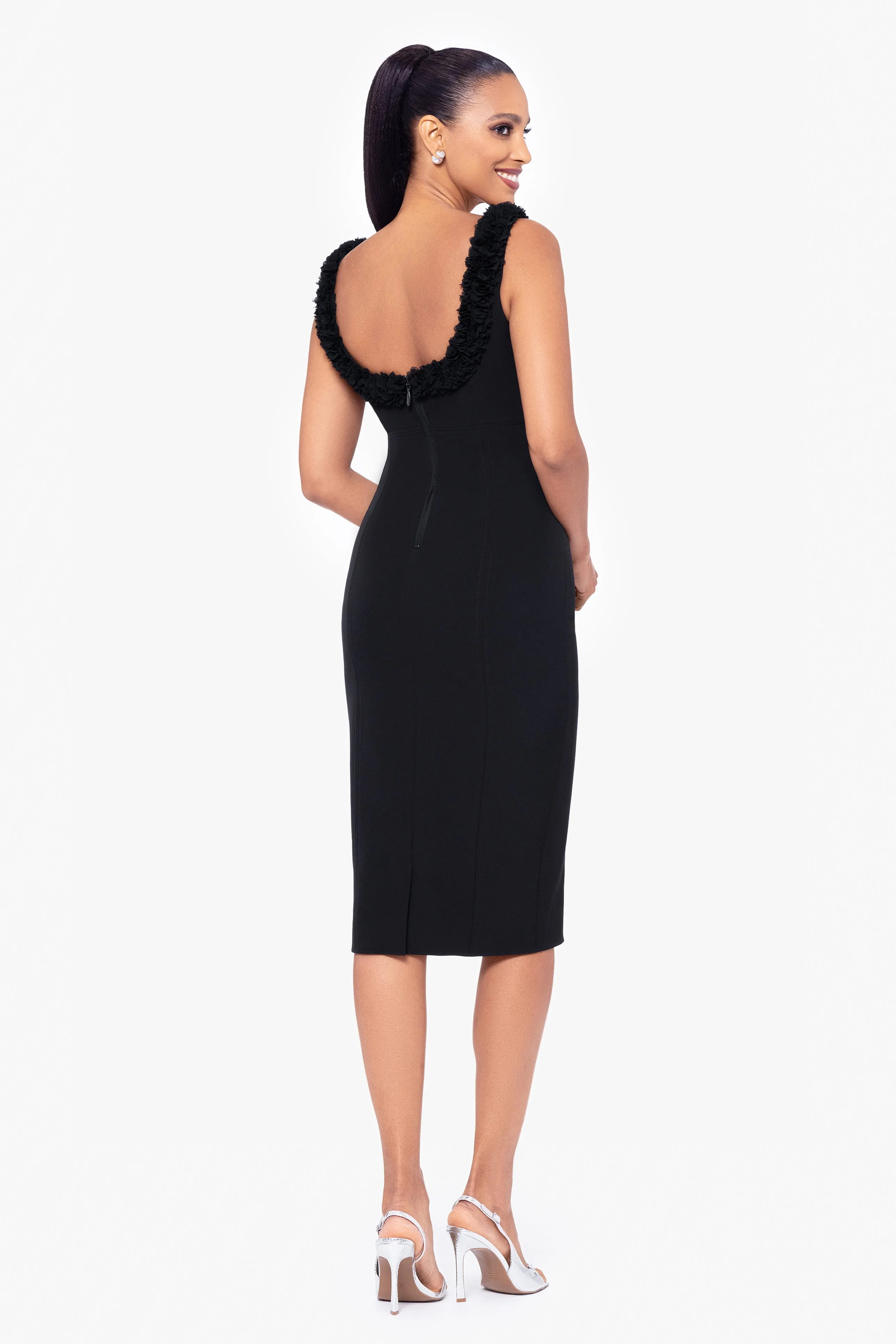 "Destiney" Knee Length Stretch Twill Ruffle Neckline Dress sold by Betsy & Adam product image thumbnail 2