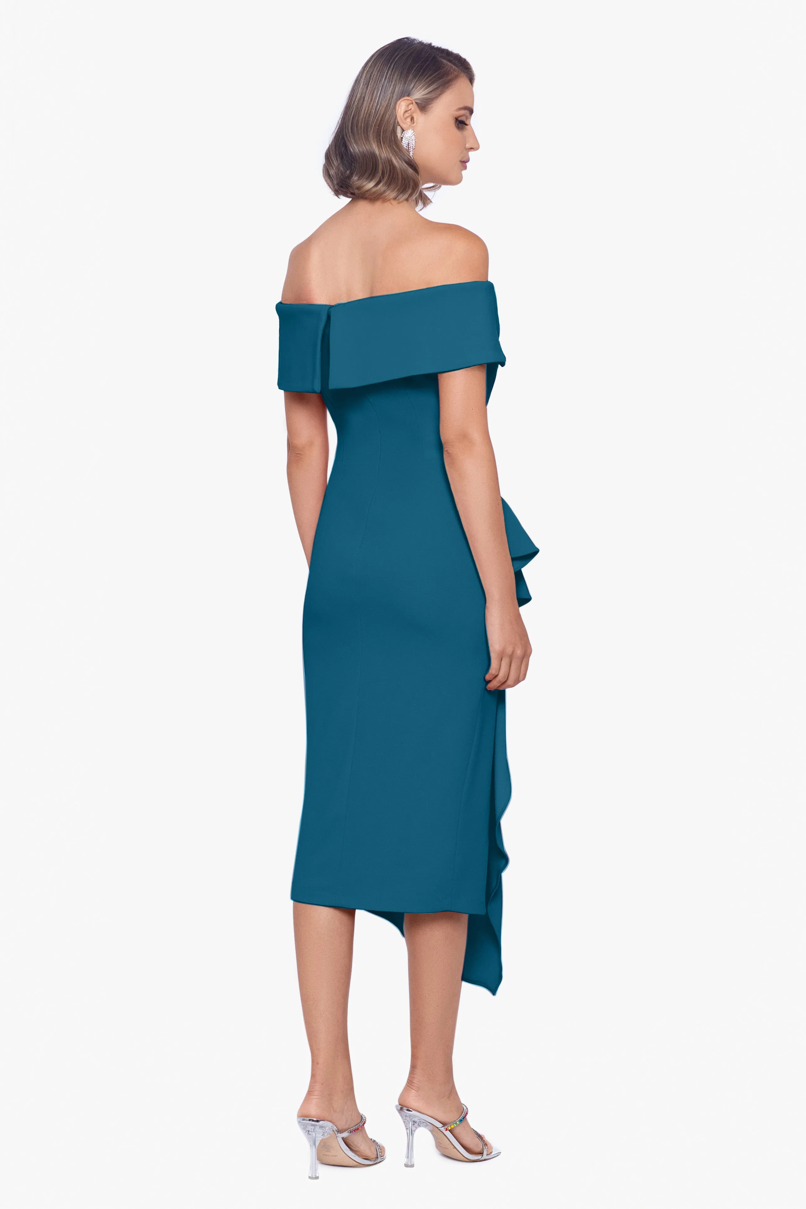 "Maya" Midi Scuba Crepe Off the Shoulder Cuff Side Ruching Dress sold by Betsy & Adam product image thumbnail 2
