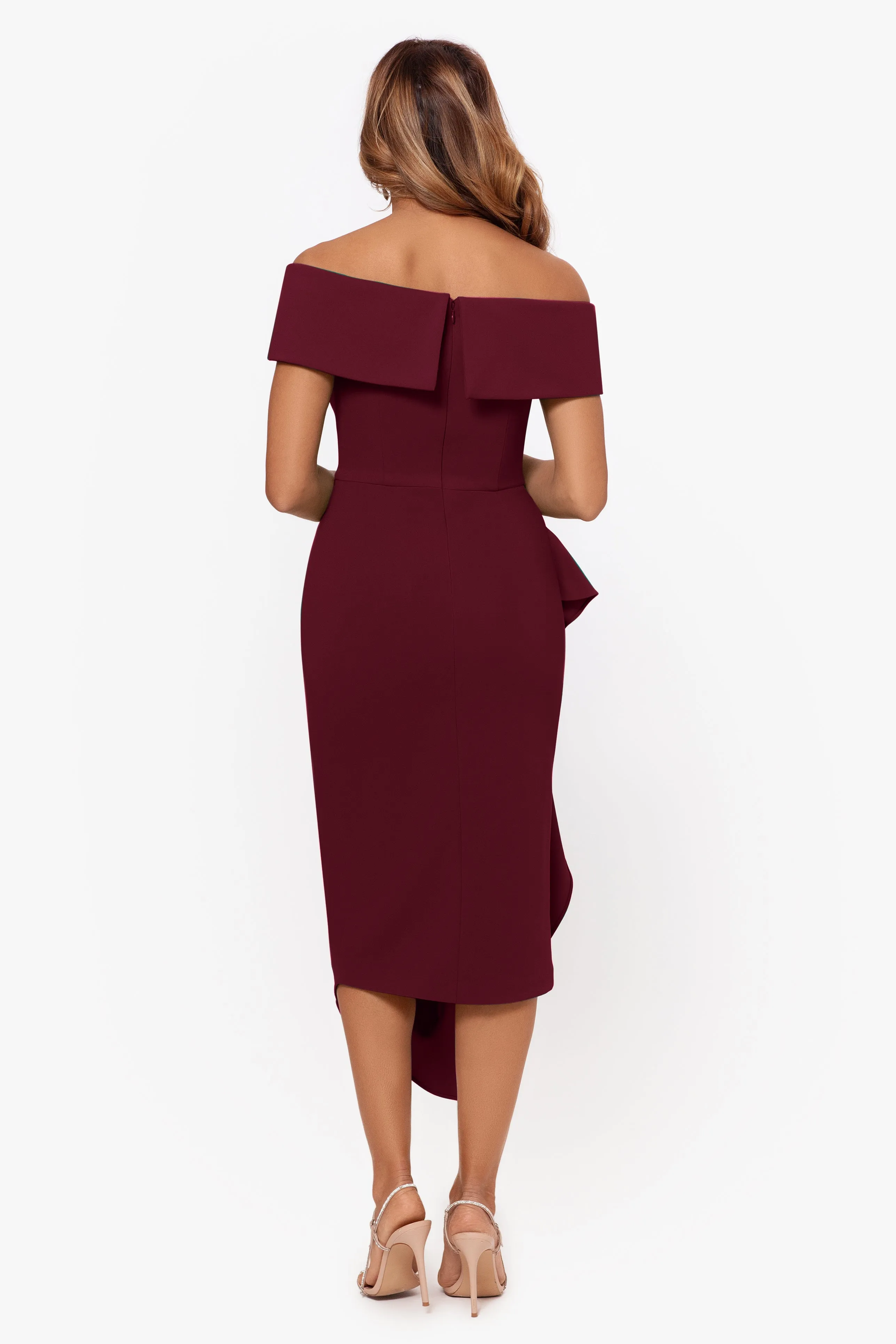 "Maya" Midi Scuba Crepe Off the Shoulder Cuff Side Ruching Dress sold by Betsy & Adam product image thumbnail 2