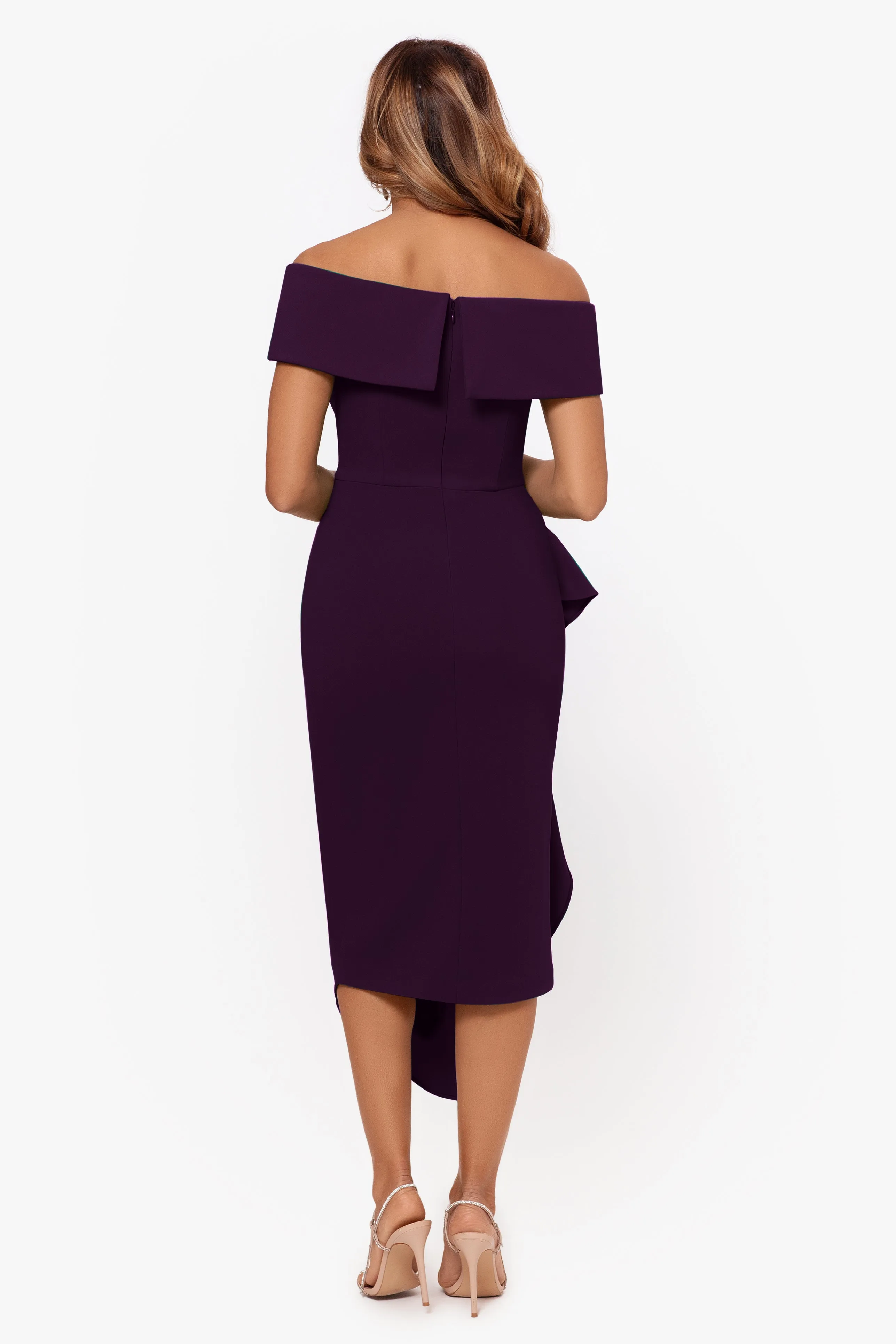 "Maya" Midi Scuba Crepe Off the Shoulder Cuff Side Ruching Dress sold by Betsy & Adam product image thumbnail 5