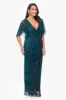 "Sonny" Long Metallic Knit V-Neck Ruffle Dress sold by Betsy & Adam