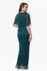 "Sonny" Long Metallic Knit V-Neck Ruffle Dress sold by Betsy & Adam