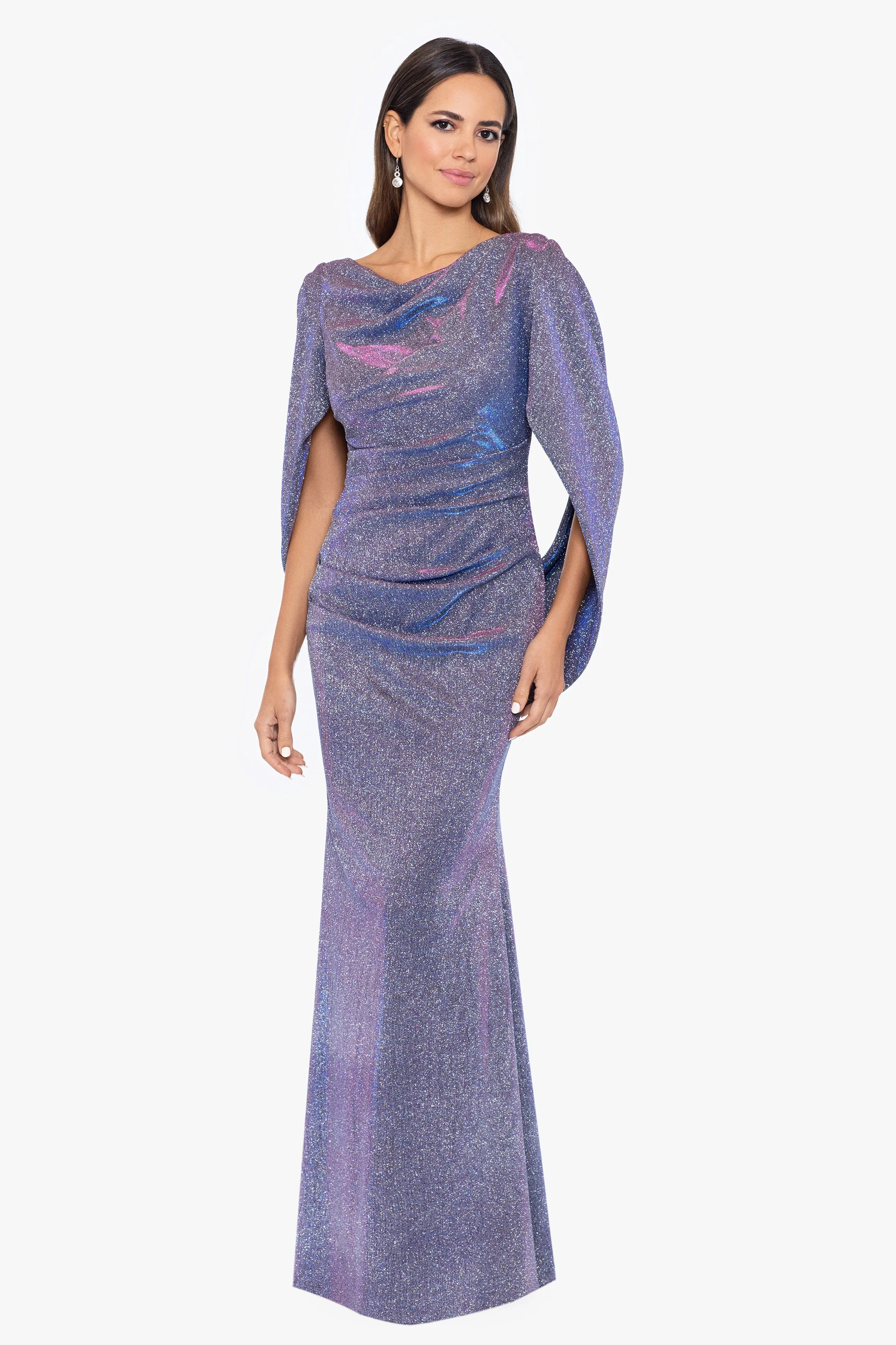"Gracie" Galaxy Knit Glitter Draped Gown sold by Betsy & Adam product image thumbnail 3