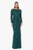 Petite "Nara" Long Sleeve Sequin Placement Gown sold by Betsy & Adam
