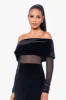 "Kaliyah" Long Sleeve Velvet Off the Shoulder Illusion Waist Floor Length Dress sold by Betsy & Adam