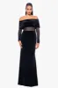 "Kaliyah" Long Sleeve Velvet Off the Shoulder Illusion Waist Floor Length Dress sold by Betsy & Adam