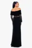 "Kaliyah" Long Sleeve Velvet Off the Shoulder Illusion Waist Floor Length Dress sold by Betsy & Adam