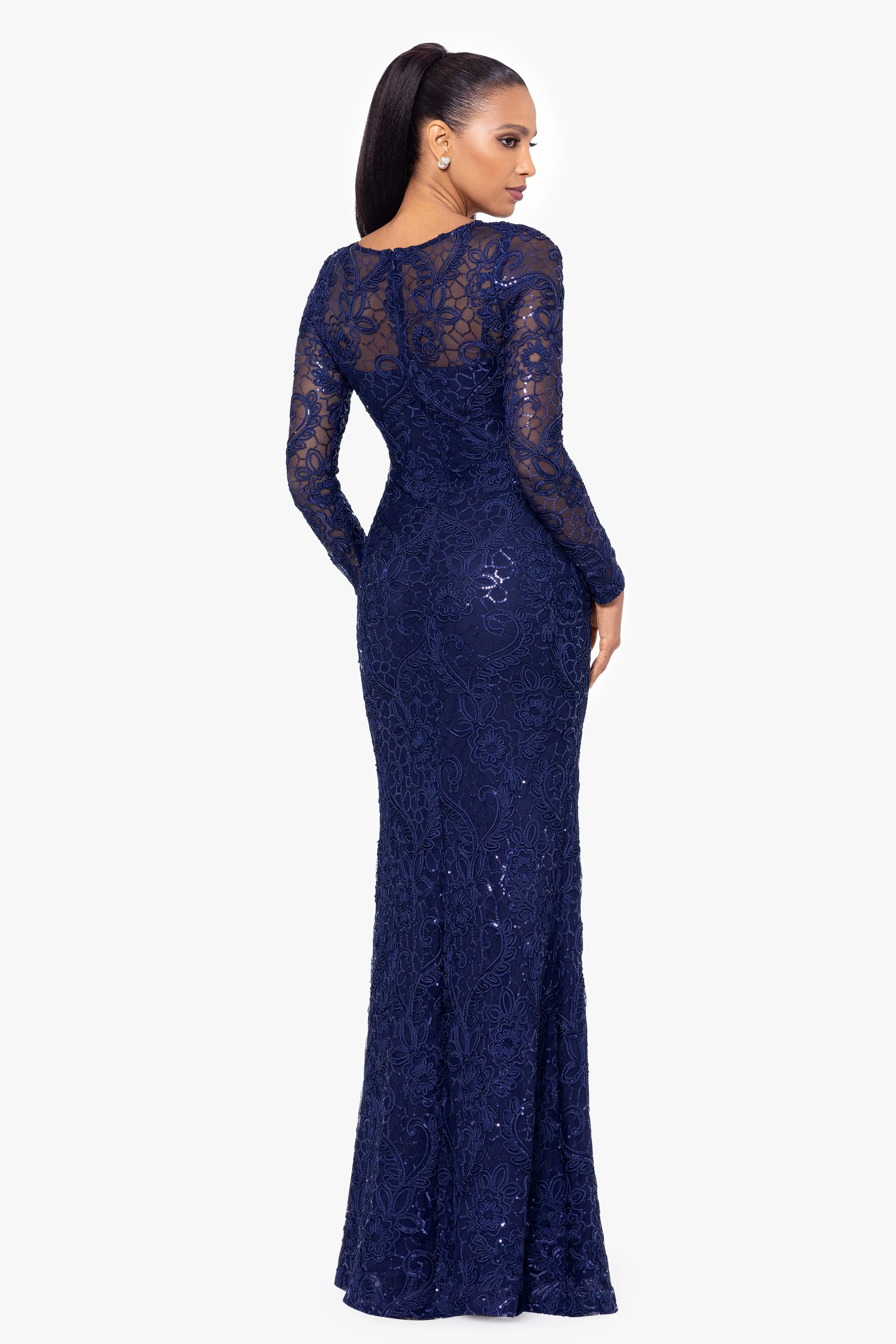 "Cecelia" Long Sleeve Sequin Soutache Lace Floor Length Dress sold by Betsy & Adam product image thumbnail 2