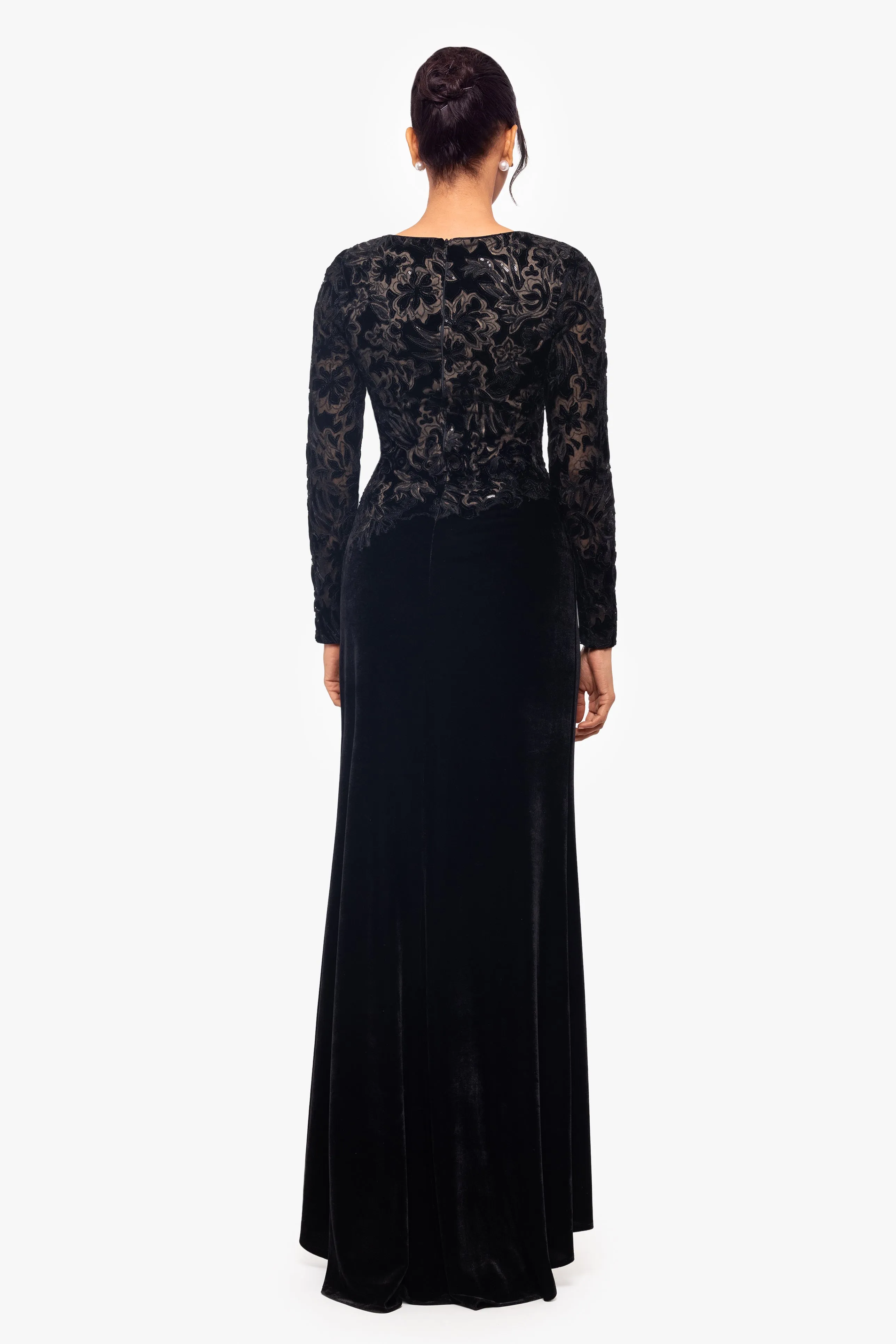 "Alena" Floor Length Sequin and Velvet Long Sleeve Dress sold by Betsy & Adam product image thumbnail 2
