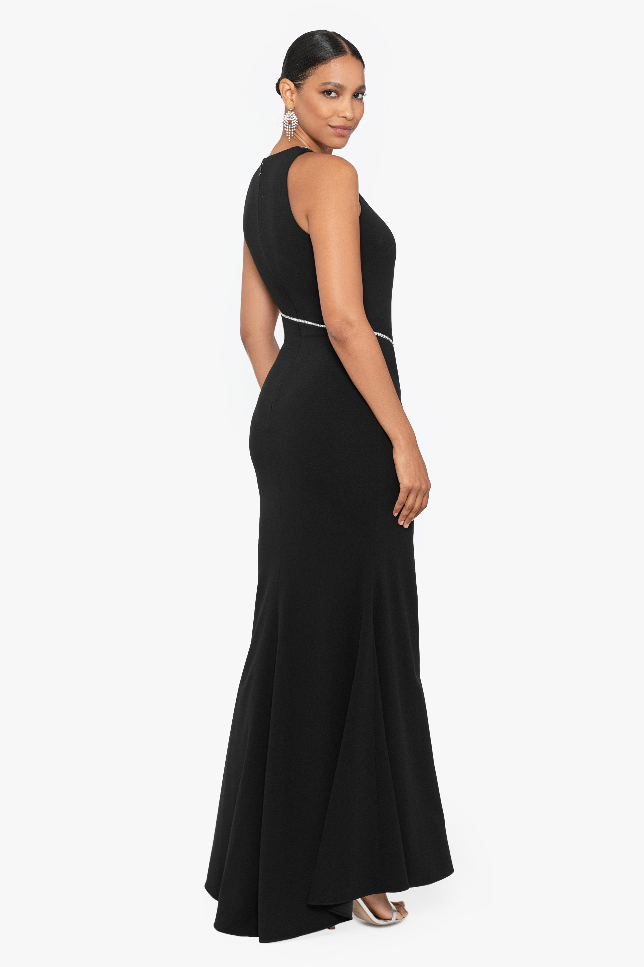 "Bonnie" Long Scuba Crepe Rhinestone Trim Dress sold by Betsy & Adam product image thumbnail 2