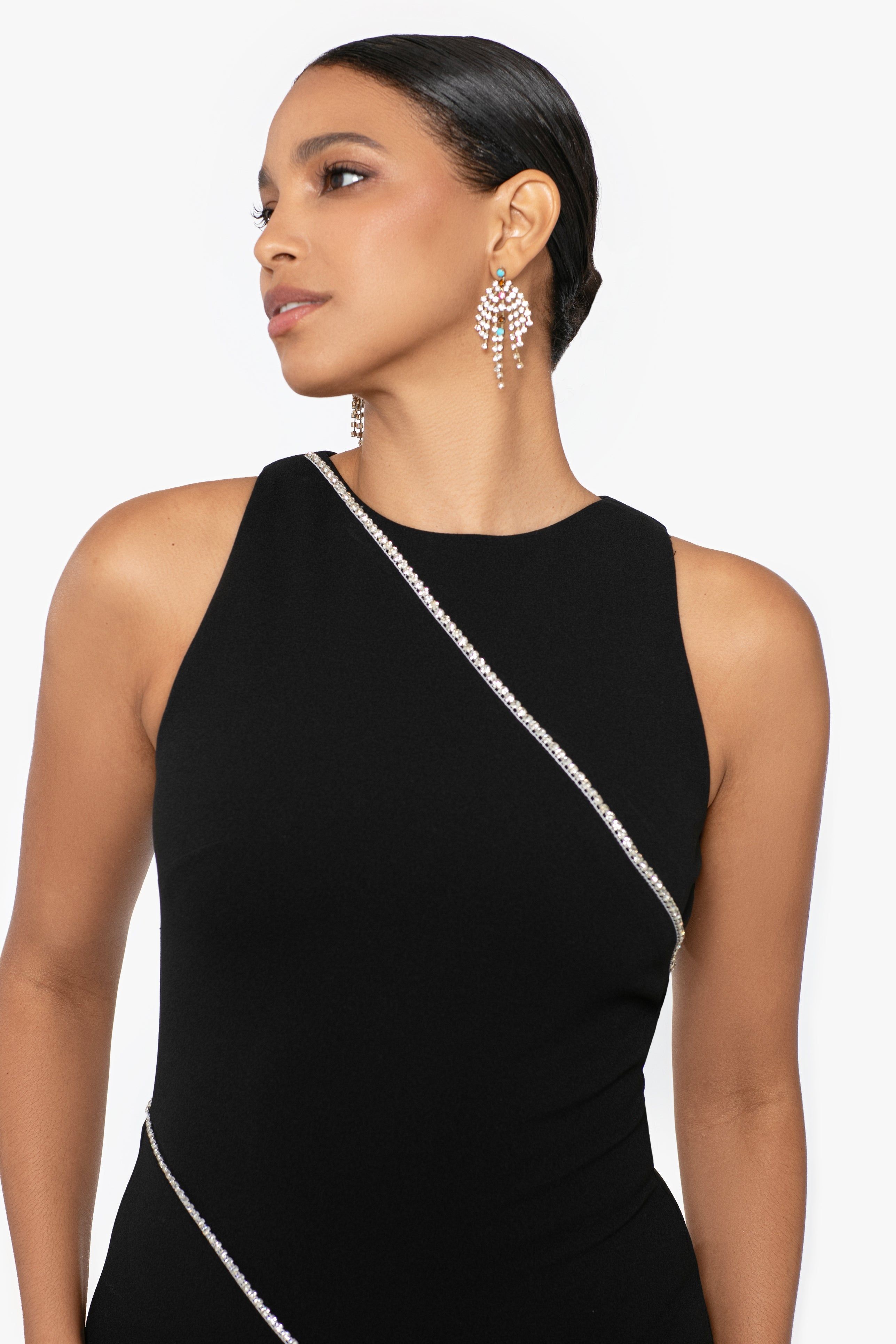 "Bonnie" Long Scuba Crepe Rhinestone Trim Dress sold by Betsy & Adam product image thumbnail 4