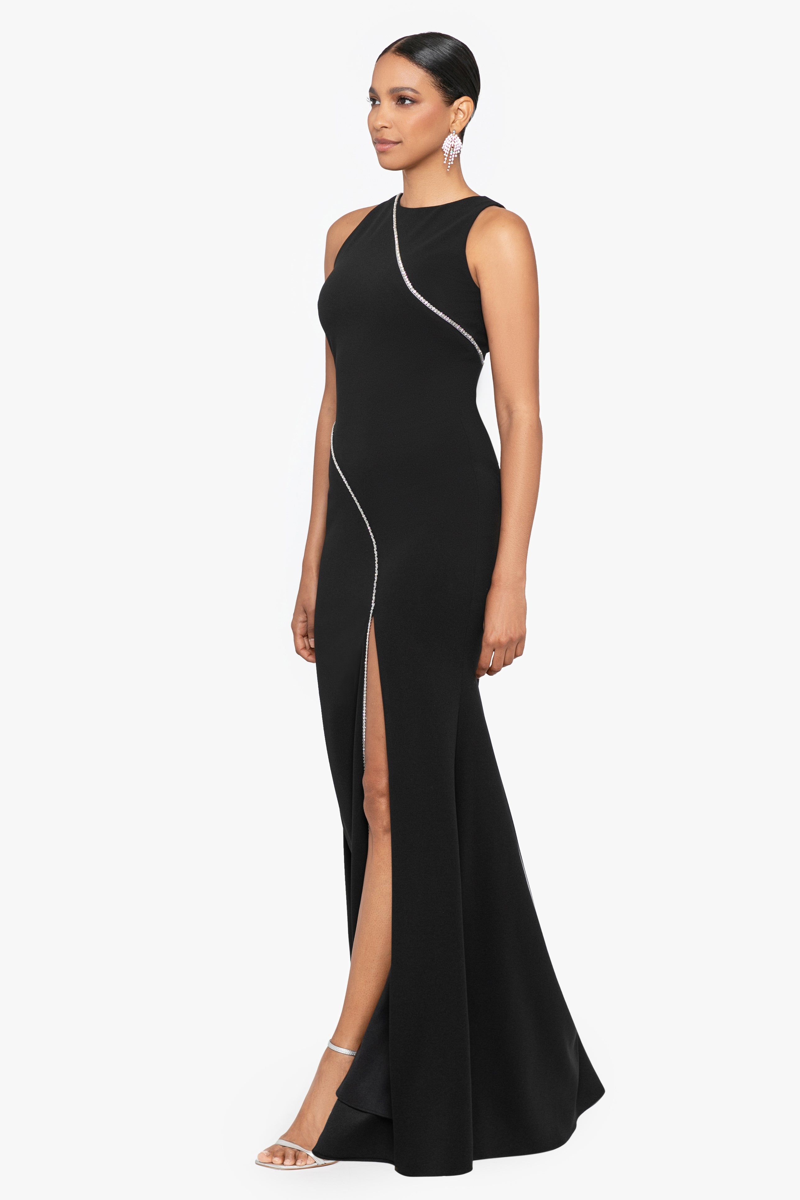 "Bonnie" Long Scuba Crepe Rhinestone Trim Dress sold by Betsy & Adam product image thumbnail 3