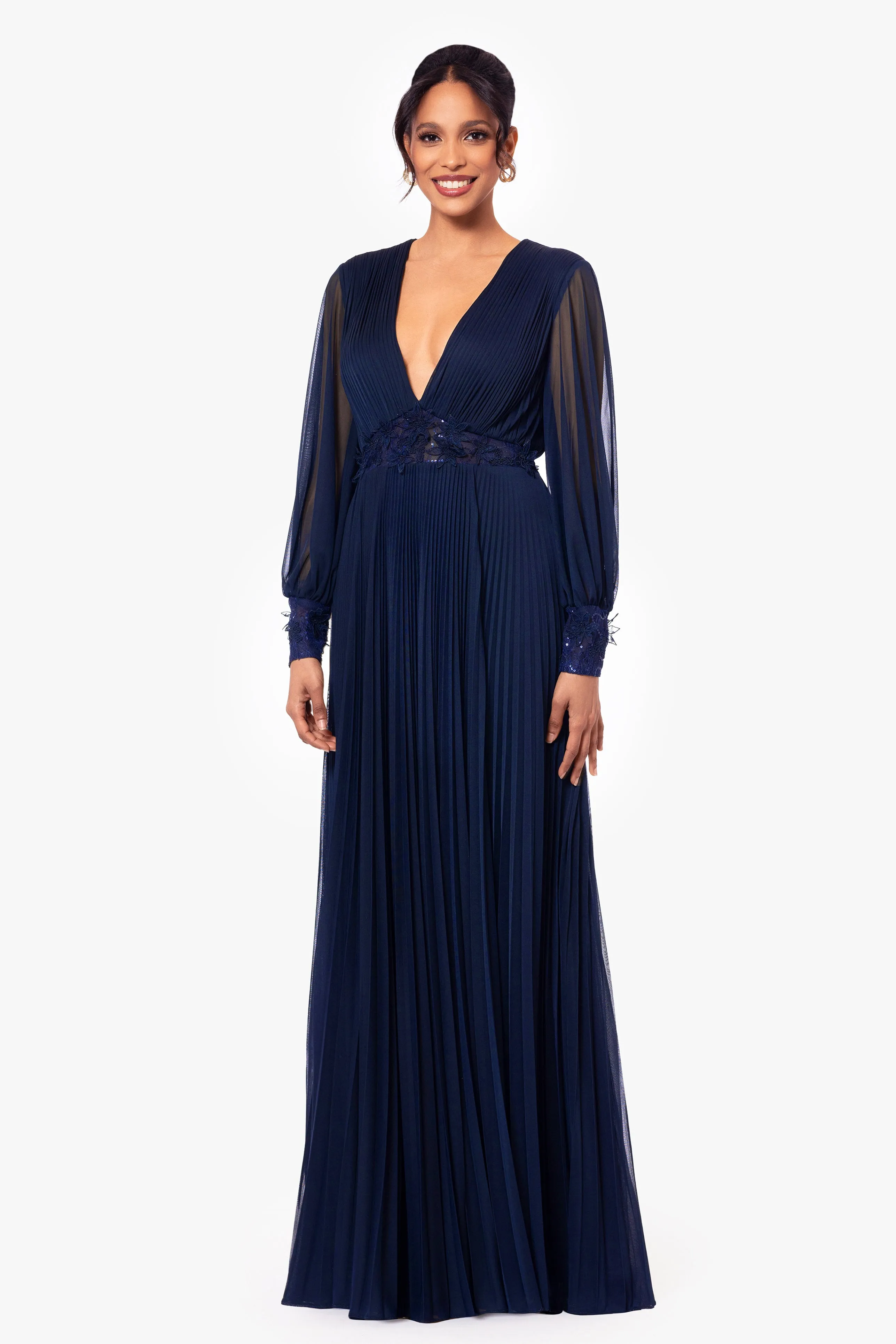 "Julie" Long Power Mesh Sequin Waist Long Sleeve Dress sold by Betsy & Adam product image thumbnail 4