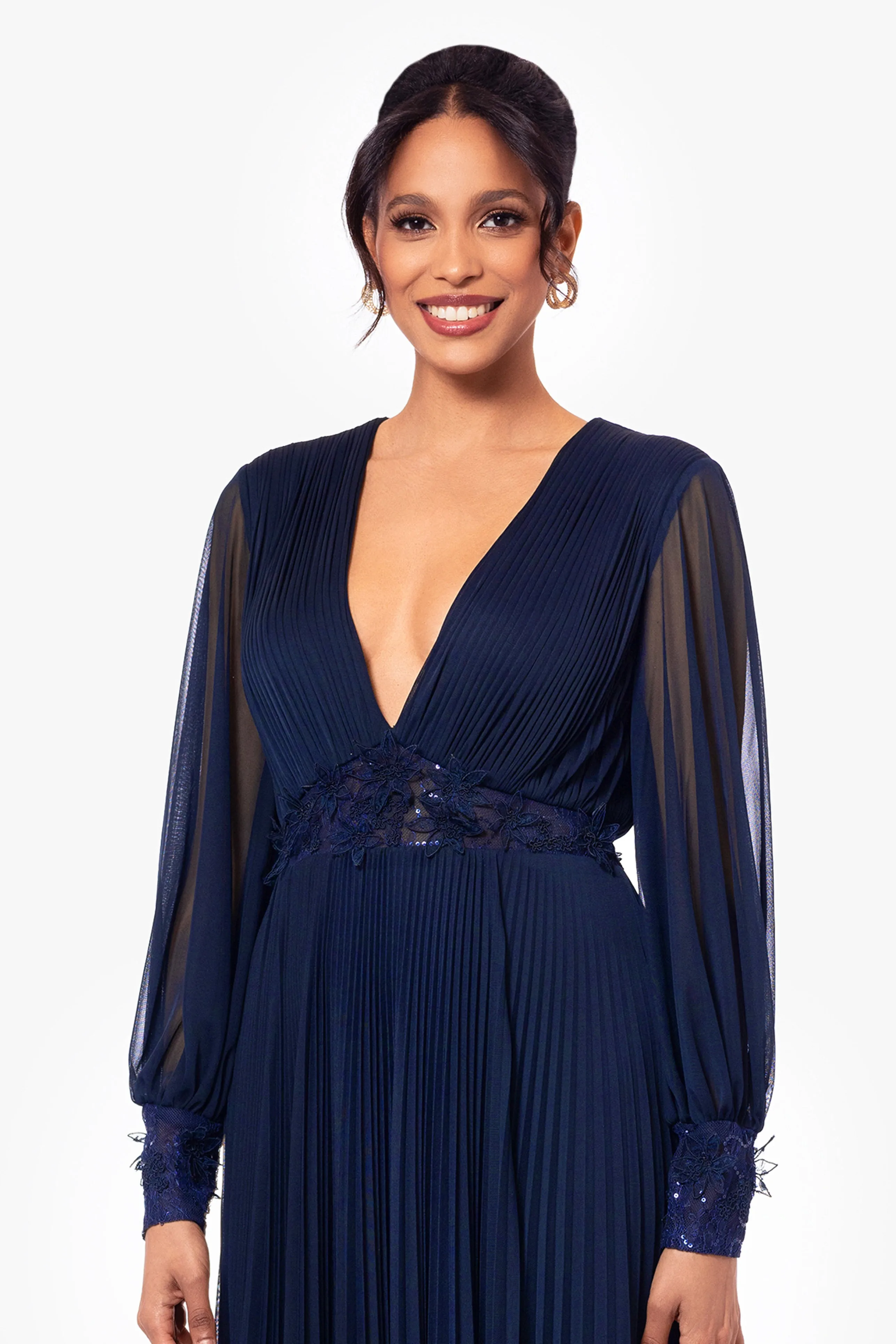 "Julie" Long Power Mesh Sequin Waist Long Sleeve Dress sold by Betsy & Adam product image thumbnail 5