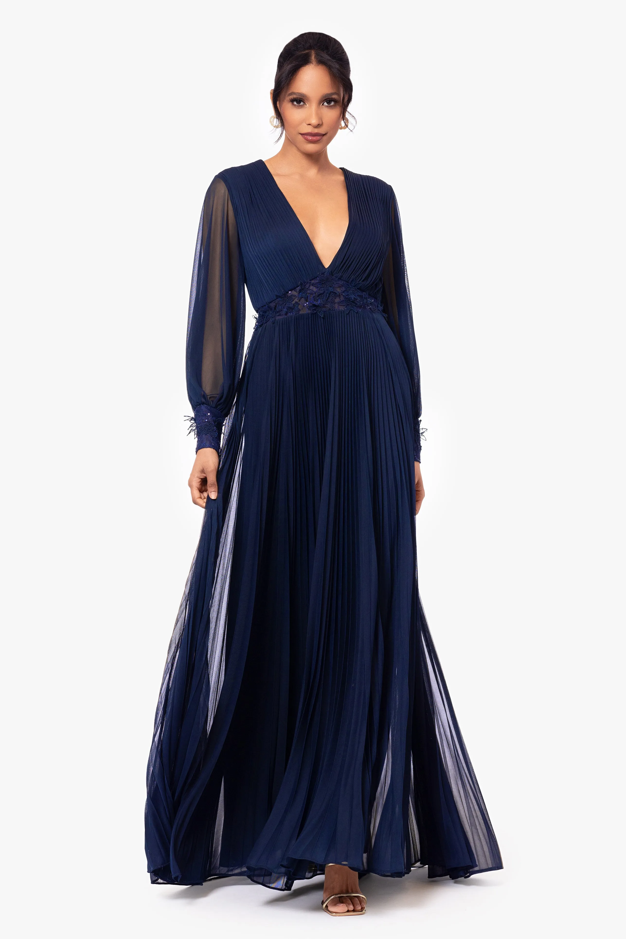 "Julie" Long Power Mesh Sequin Waist Long Sleeve Dress sold by Betsy & Adam product image thumbnail 3