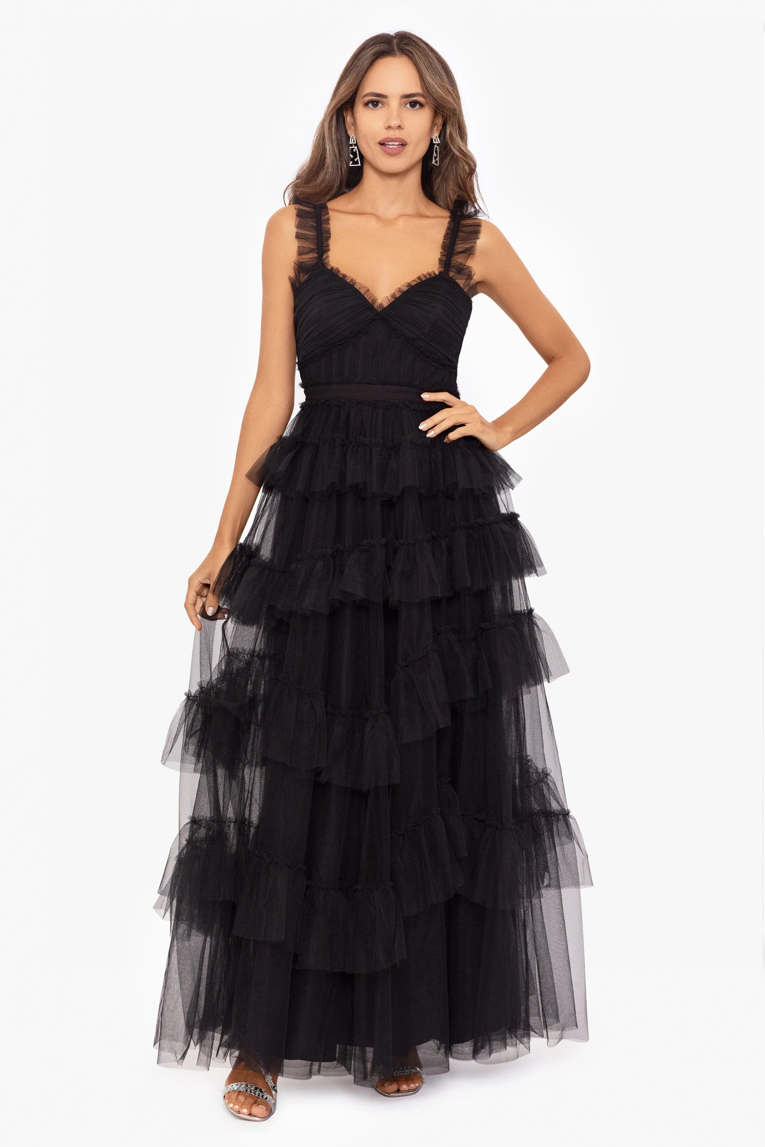 "Gigi" Long Ruffle Mesh Dress sold by Betsy & Adam