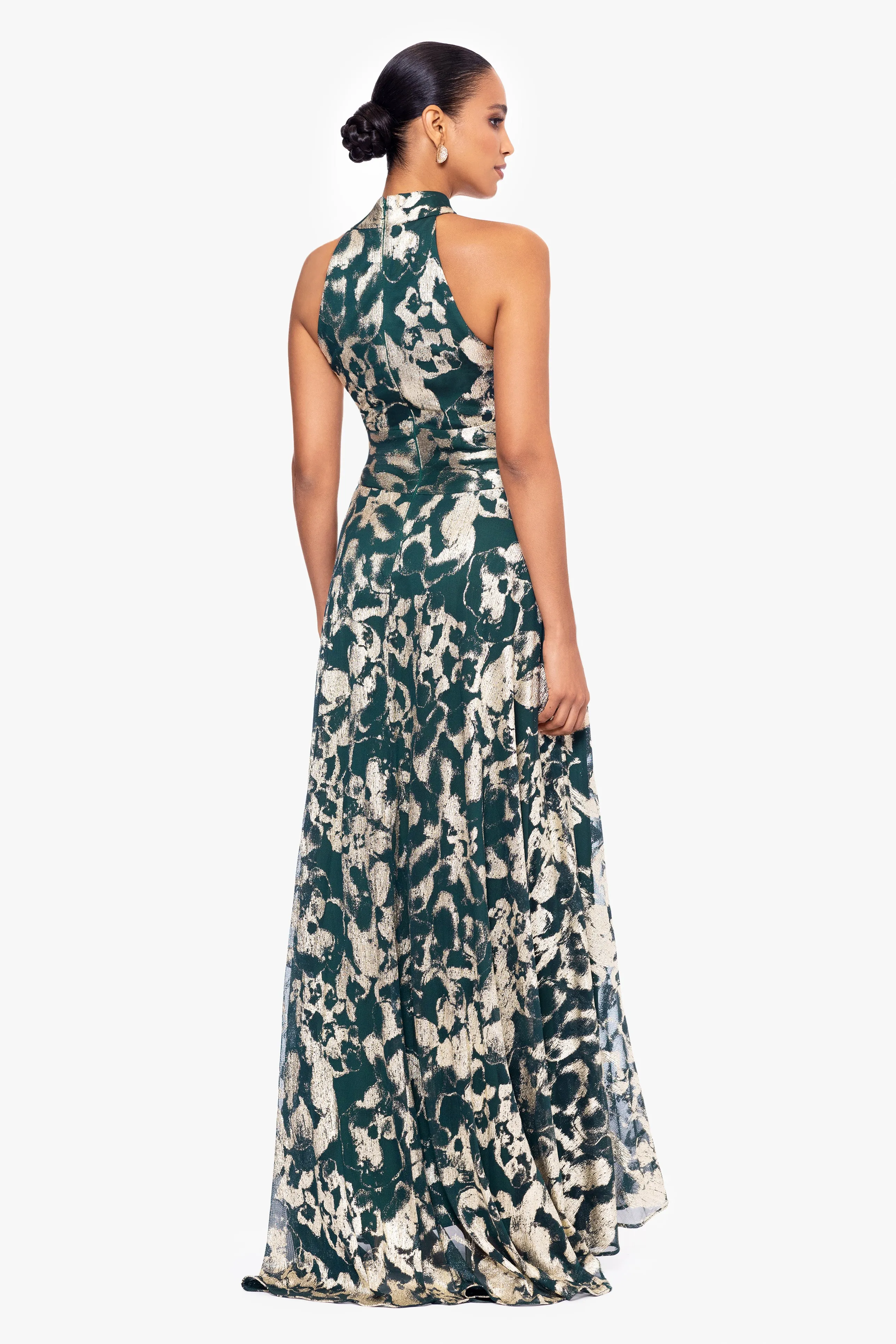 Petite "Naomi" Long Metallic Crinkle High Halter Neck Floor Length Dress sold by Betsy & Adam product image thumbnail 3