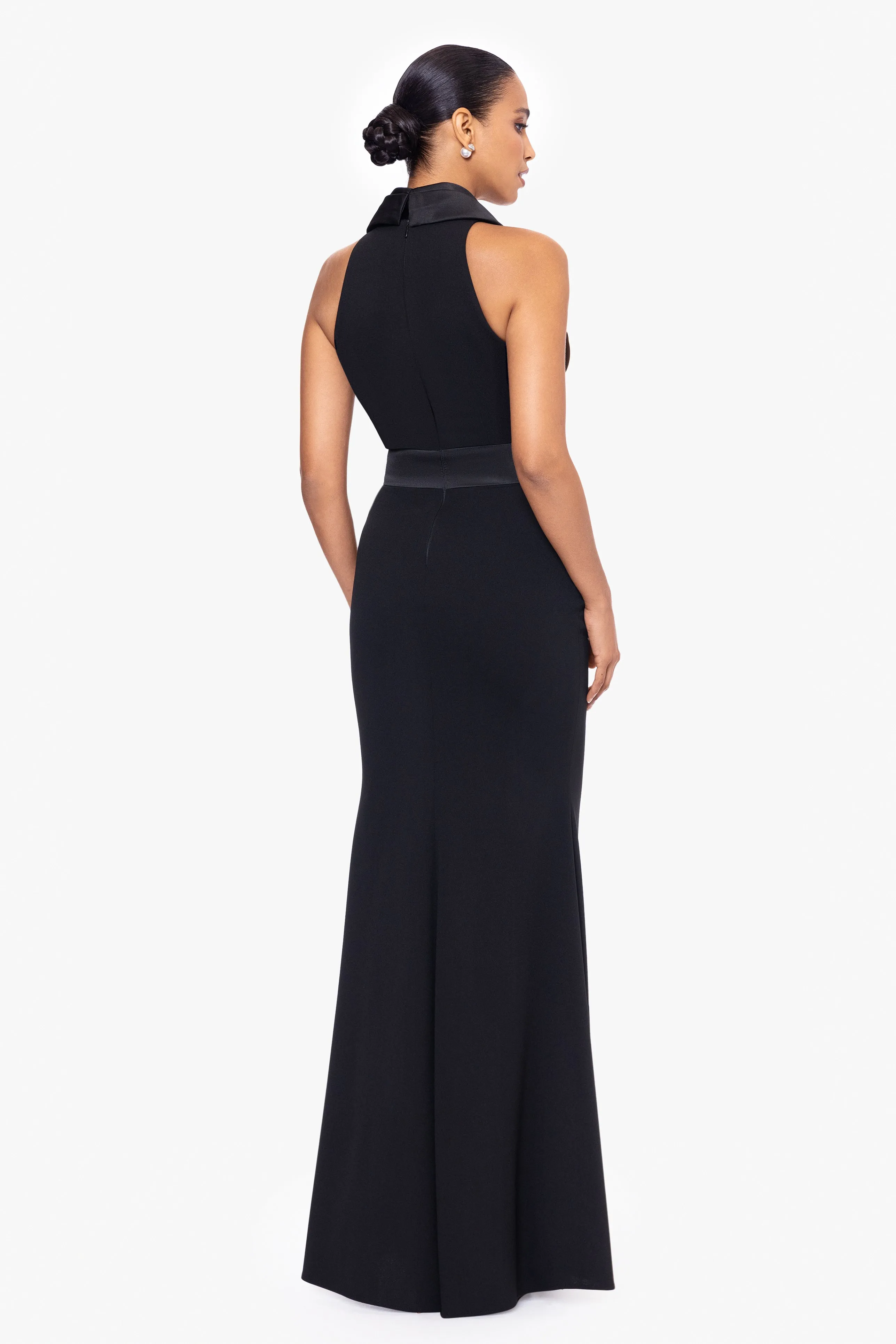 "Felicia" Long Scuba Crepe Halter Neck Satin Bow Dress sold by Betsy & Adam product image thumbnail 3